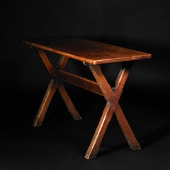 English Oak X Frame Tavern or Country Pub Table with Folky Games Board
