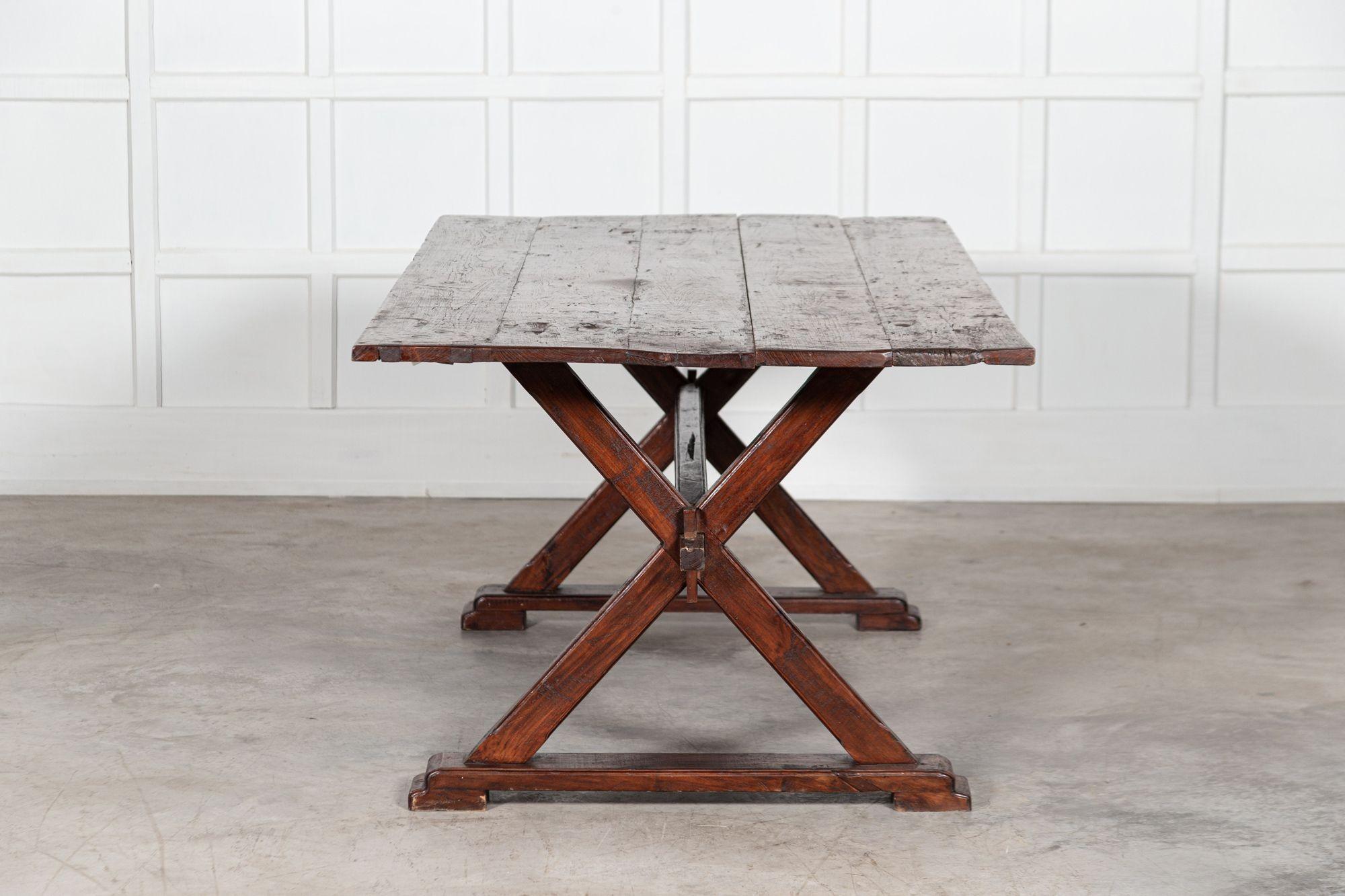 20th Century English Oak X-Framed Farmhouse Refectory Table For Sale