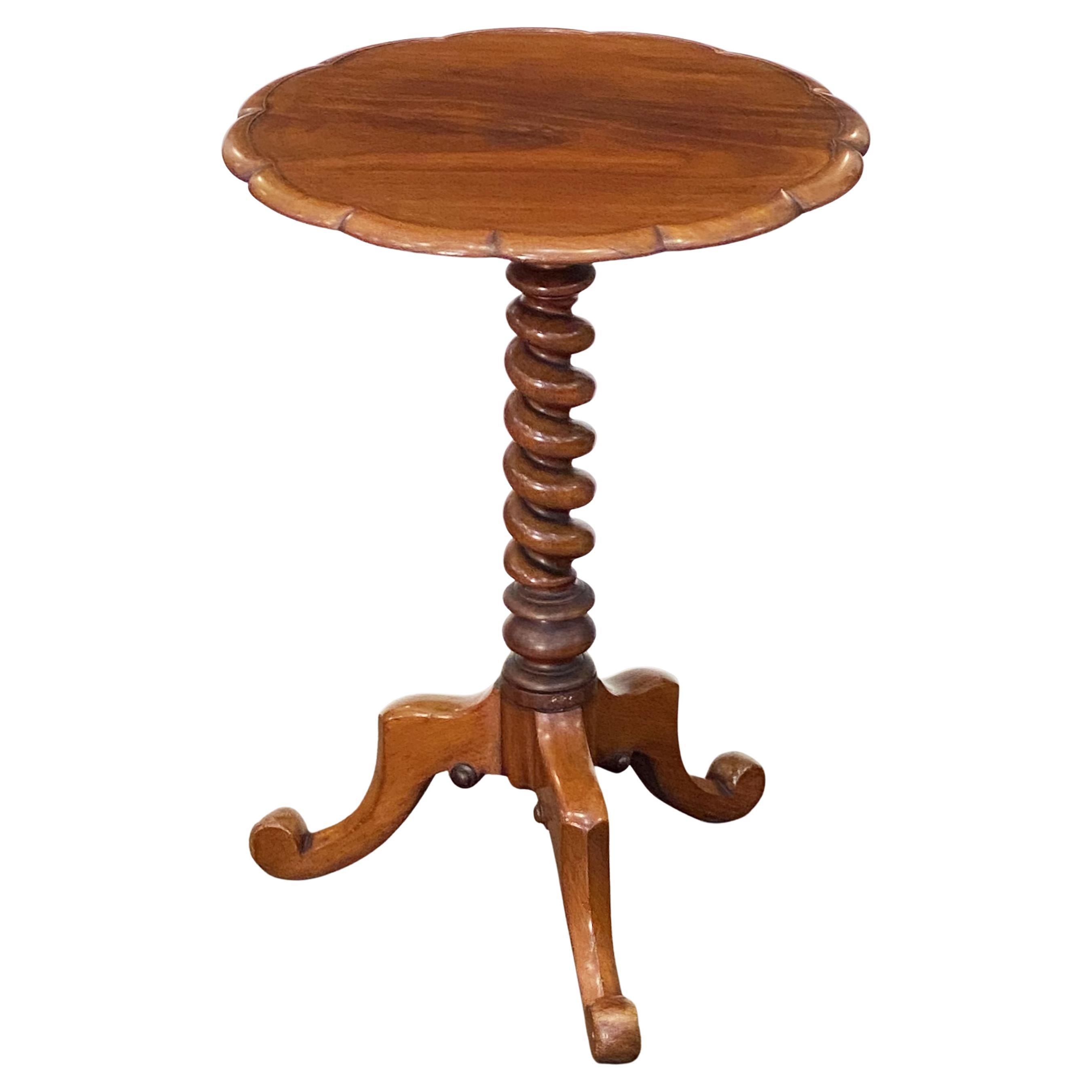 English Occasional or Wine Table of Mahogany on Barley-Twist Tripod Base For Sale