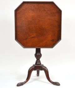 English Octagonal Chippendale Style Tilt Top Silver Table with Pierced Gallery