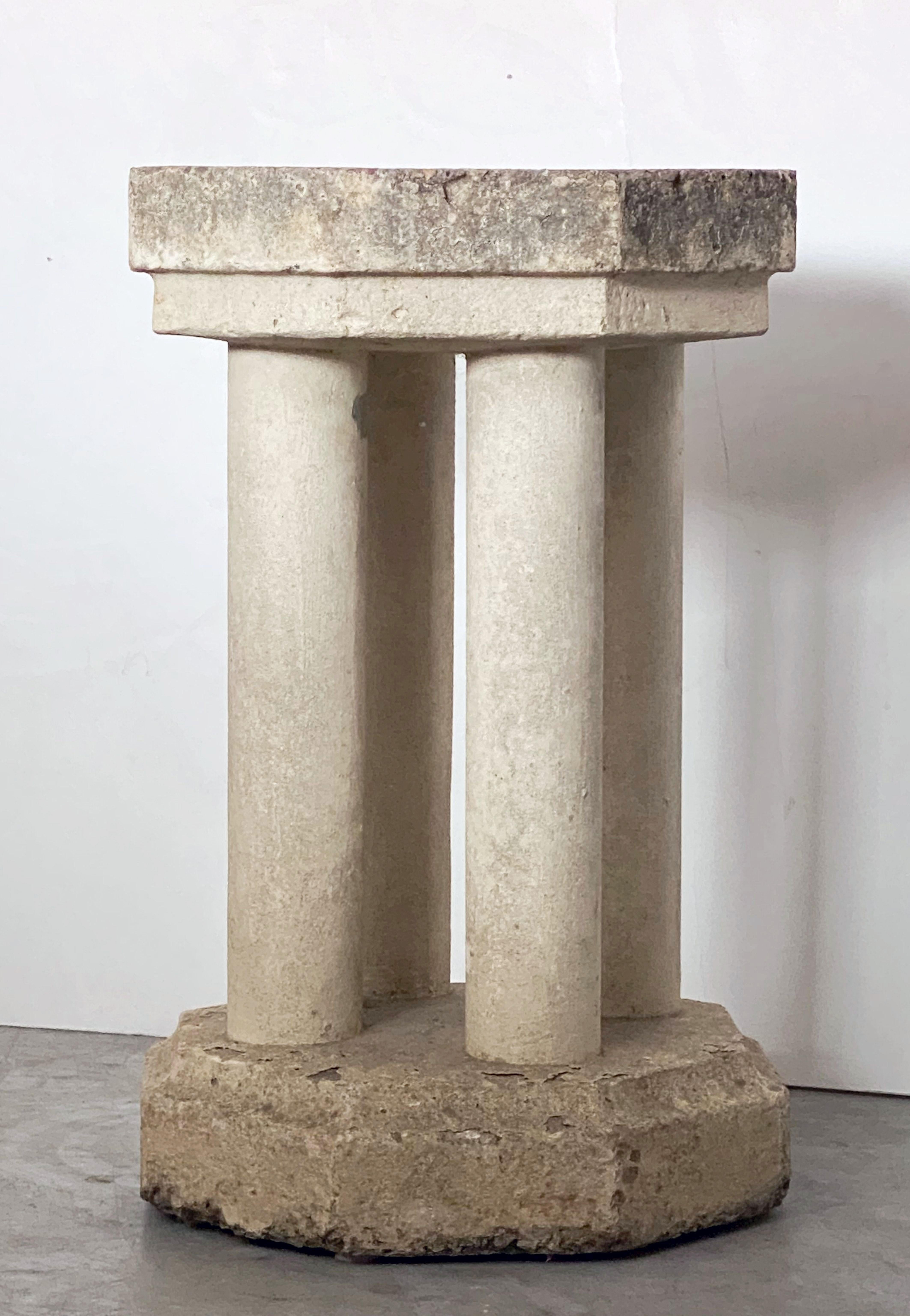 English Octagonal Garden Stone Bird Bath or Font with Column Supports 9