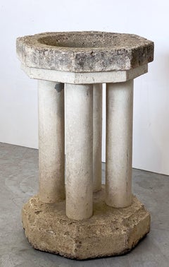 English Octagonal Garden Stone Bird Bath or Font with Column Supports