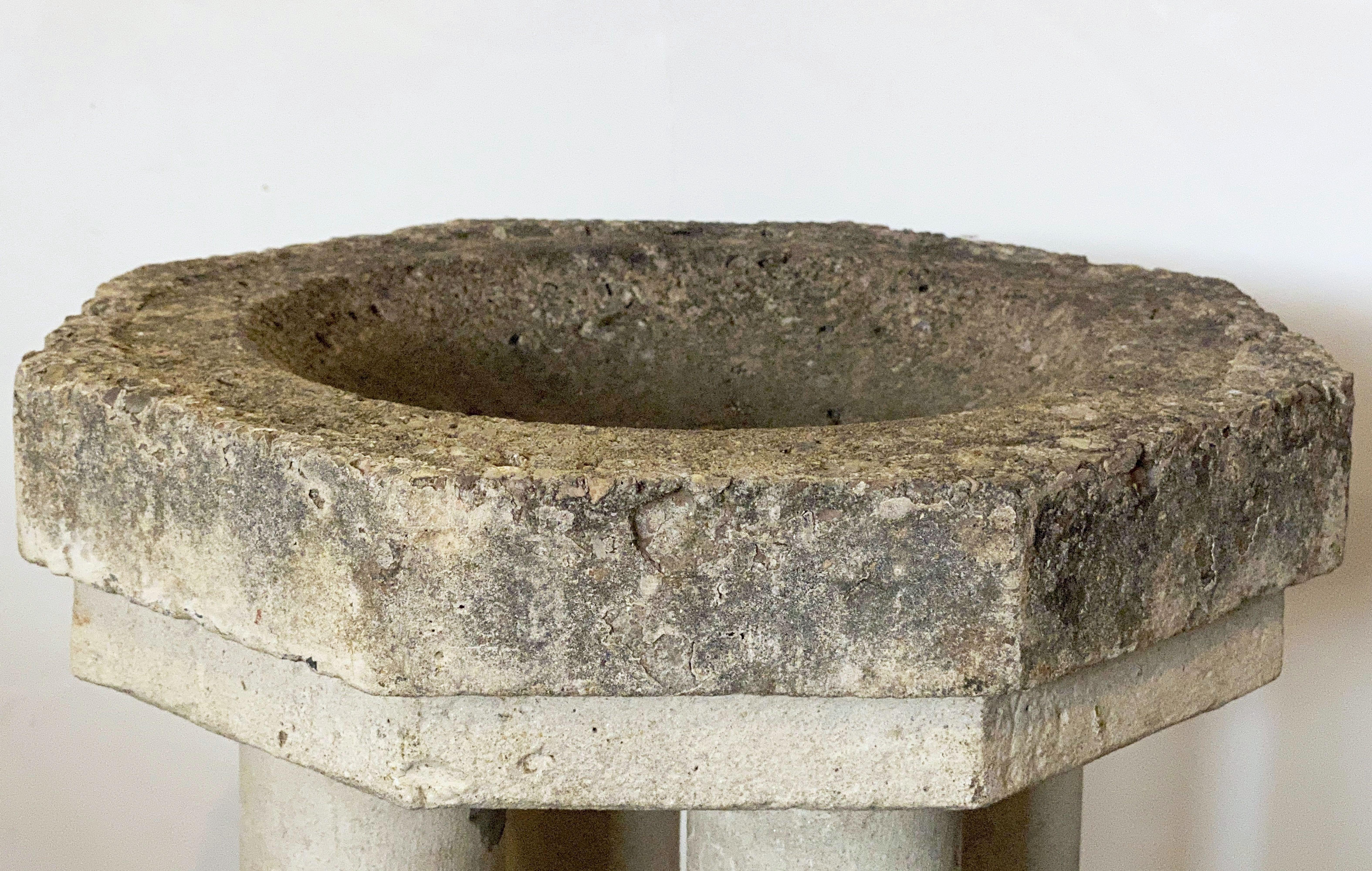 English Octagonal Garden Stone Bird Bath or Font with Column Supports 4