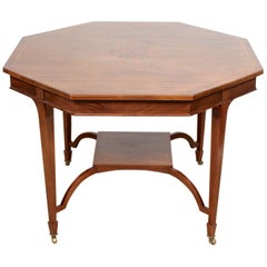 English Octagonal Inlaid Flamed Mahogany Dining Table, 19th Century
