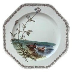 Antique English Octagonal Plate Ducks on Lake Brown Westhead and Moore, circa 1890