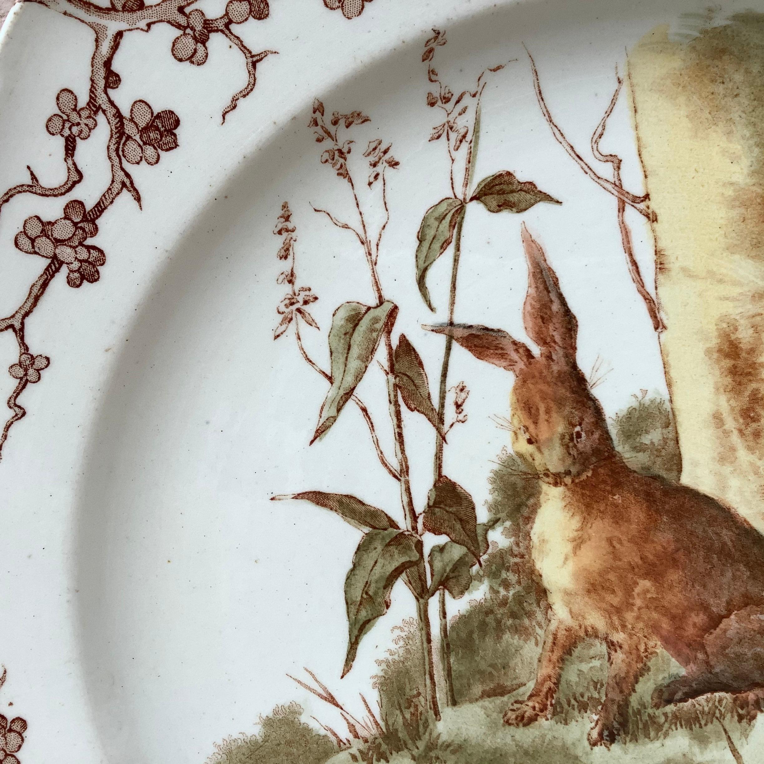 Country English Octagonal Plate Hare and Frogs Westhead and Moore, circa 1890