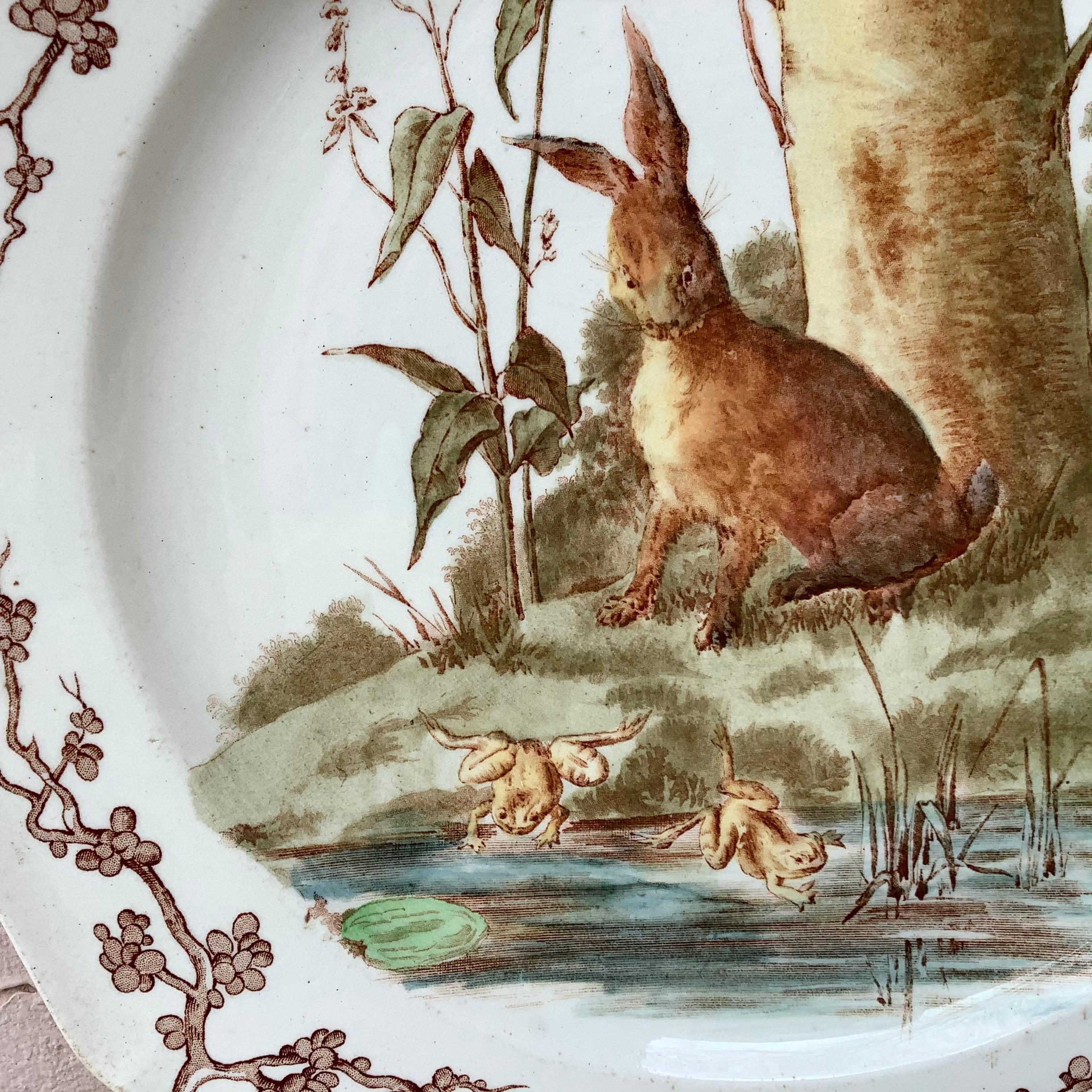 Late 19th Century English Octagonal Plate Hare and Frogs Westhead and Moore, circa 1890