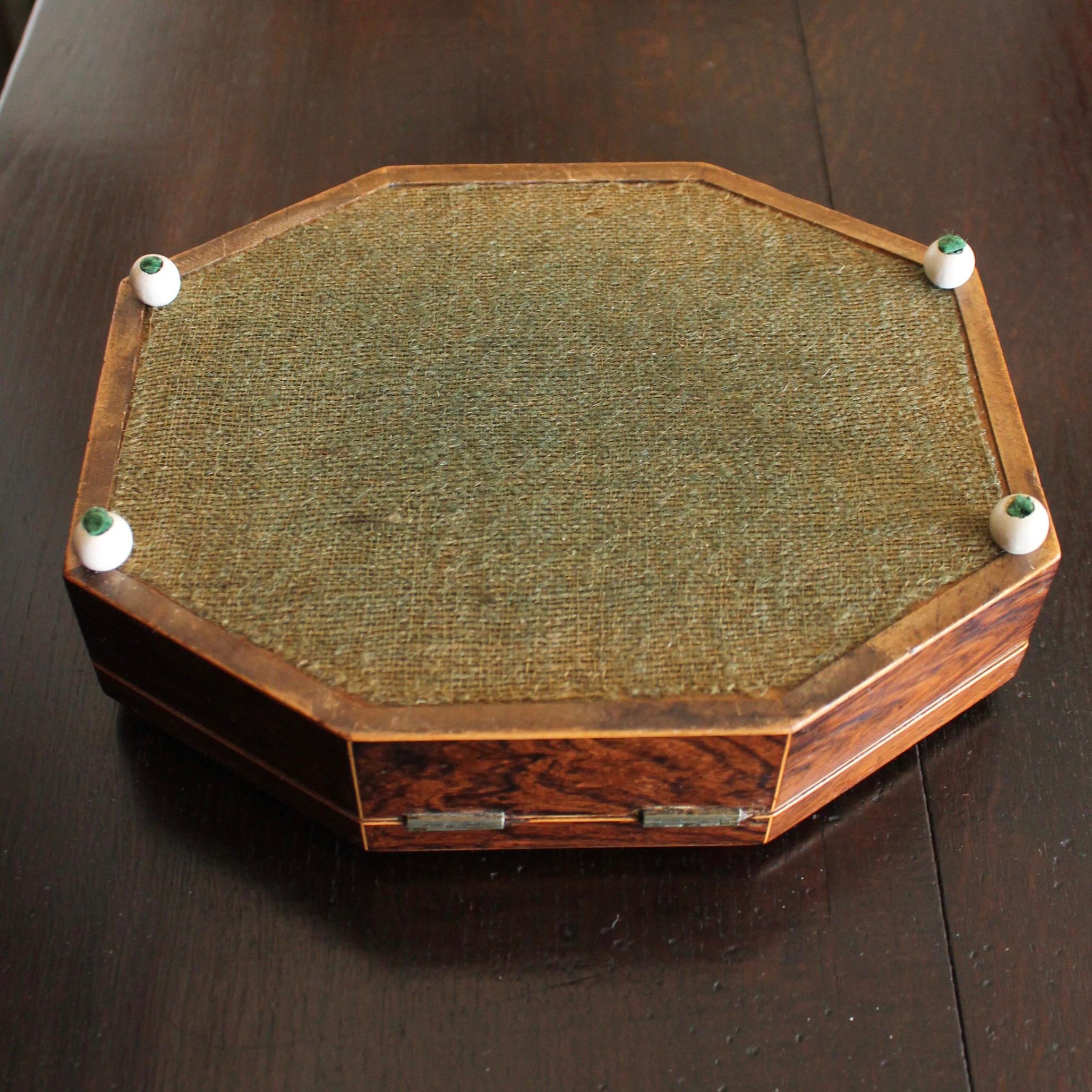 English Octagonal Rosewood with Boxwood Line Inlay Jewelry Box For Sale 7
