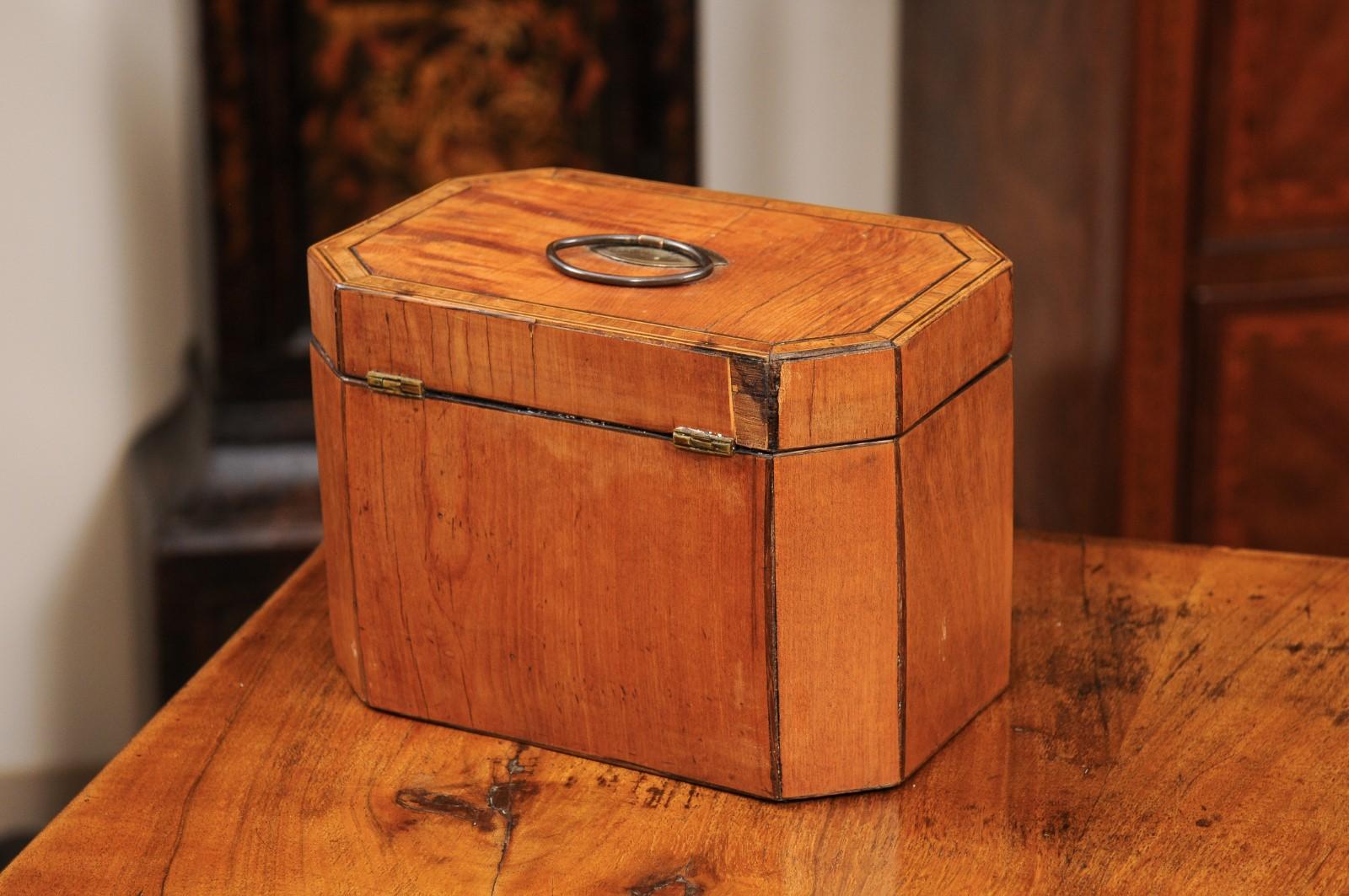  English Octagonal Satinwood Tea Caddy with Rosewood Cross Banding  For Sale 2