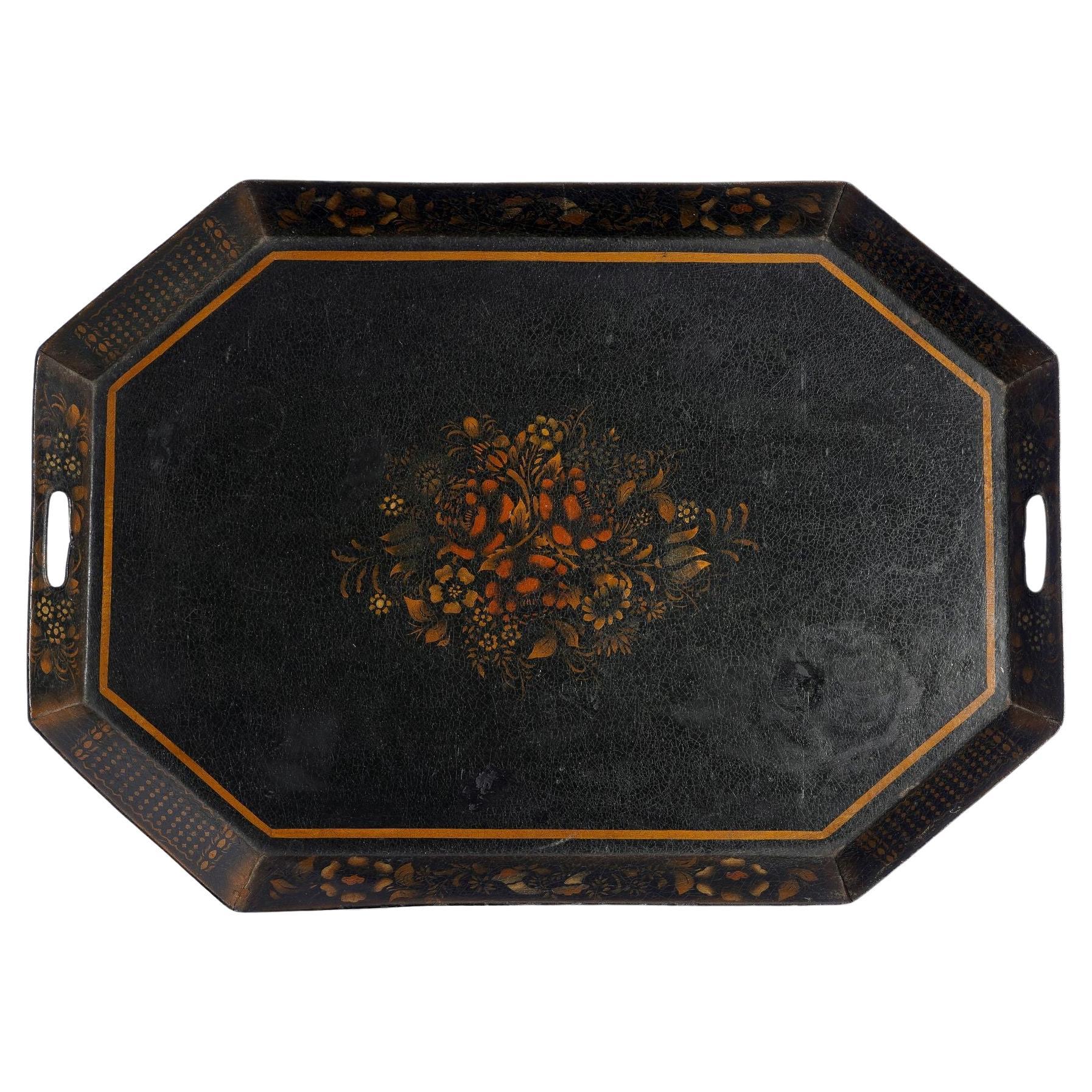 English octagonal standing rim tole tray, c. 1815 For Sale