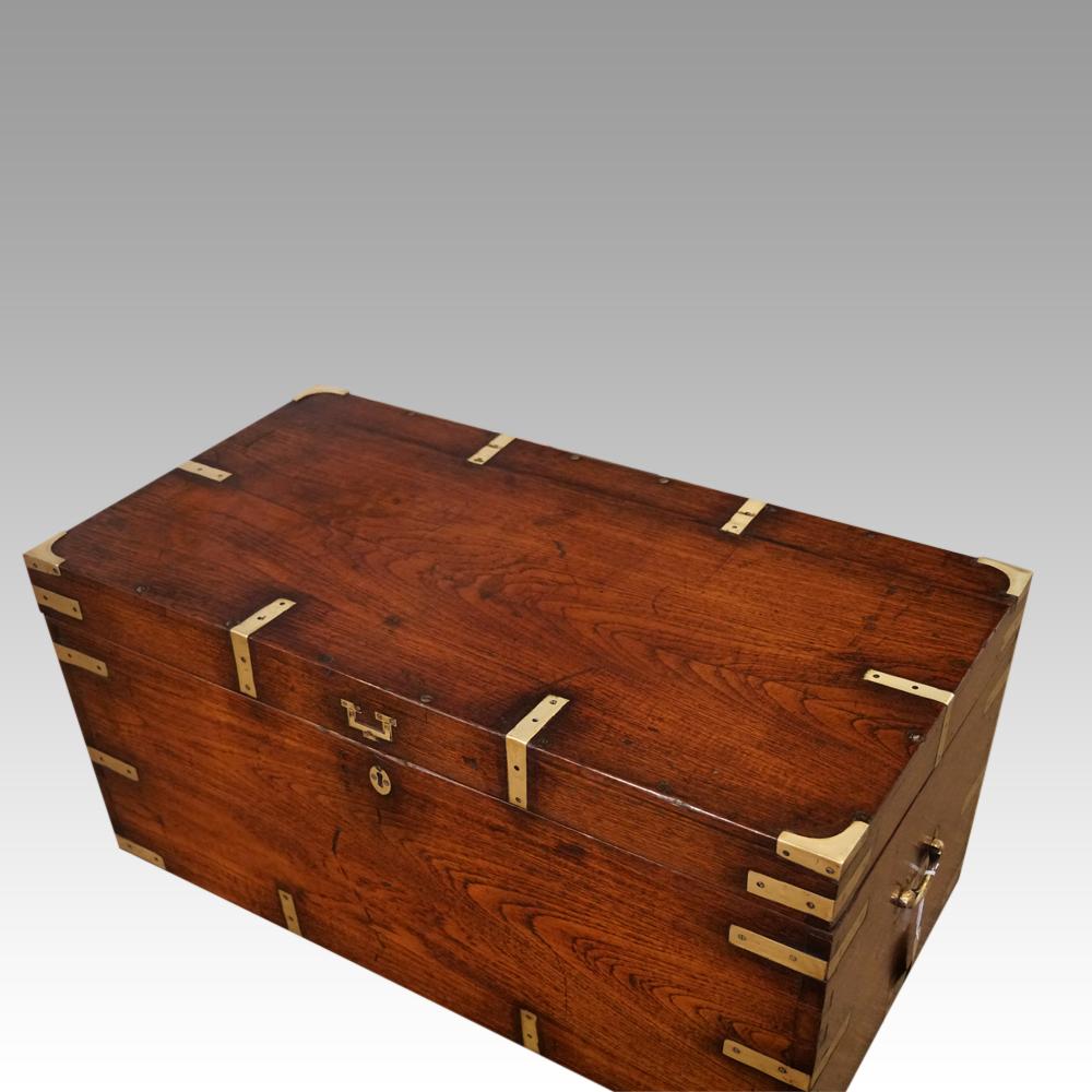 Victorian brass bound military chest
This Victorian brass bound military chest was made circa 1860.
Here we have this Victorian trunk that would have been used by a British officer to transport his uniforms and valuables around the Empire.
This