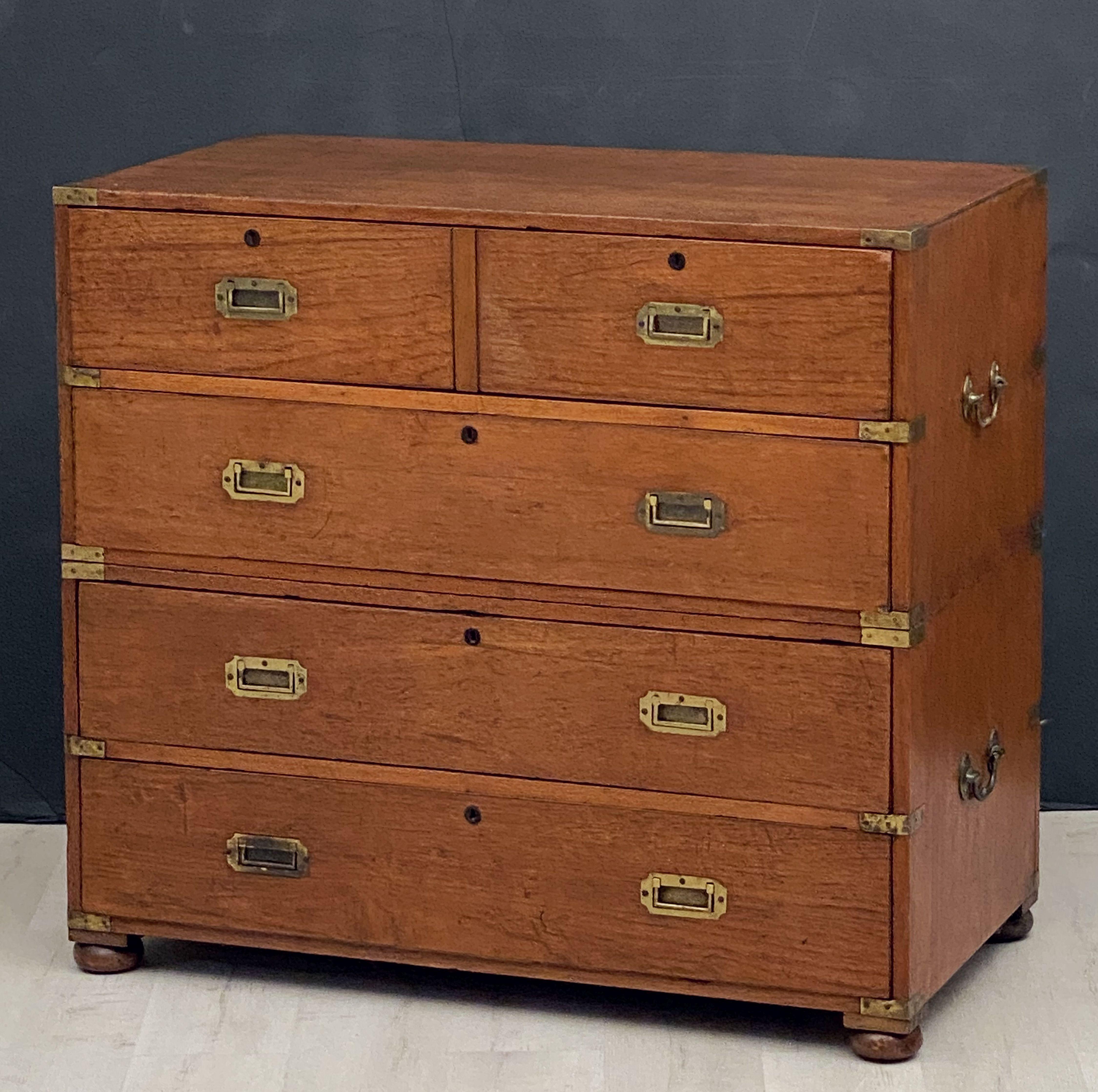 English Officer's Campaign Chest Secretaire of Teak and Brass 8
