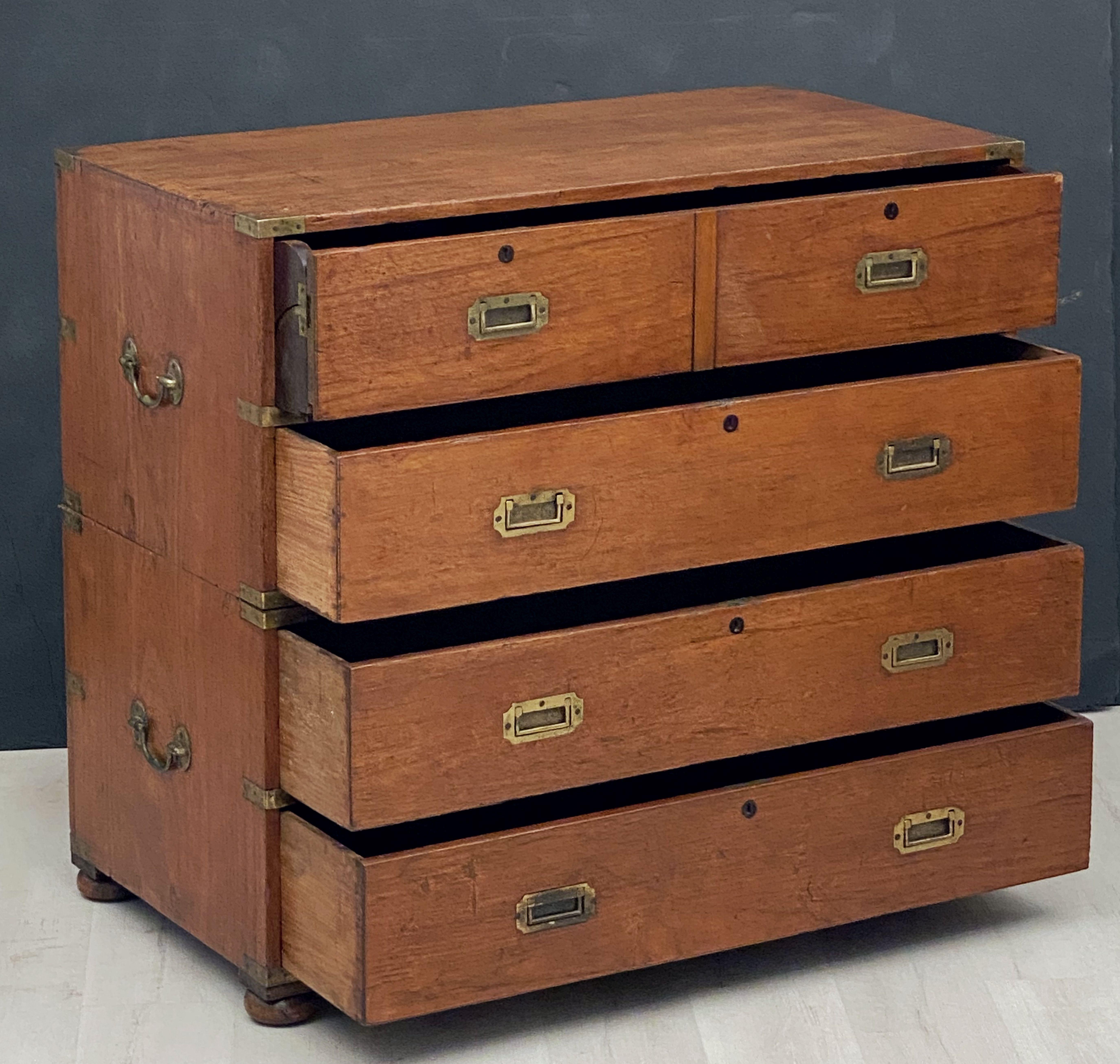 English Officer's Campaign Chest Secretaire of Teak and Brass 9