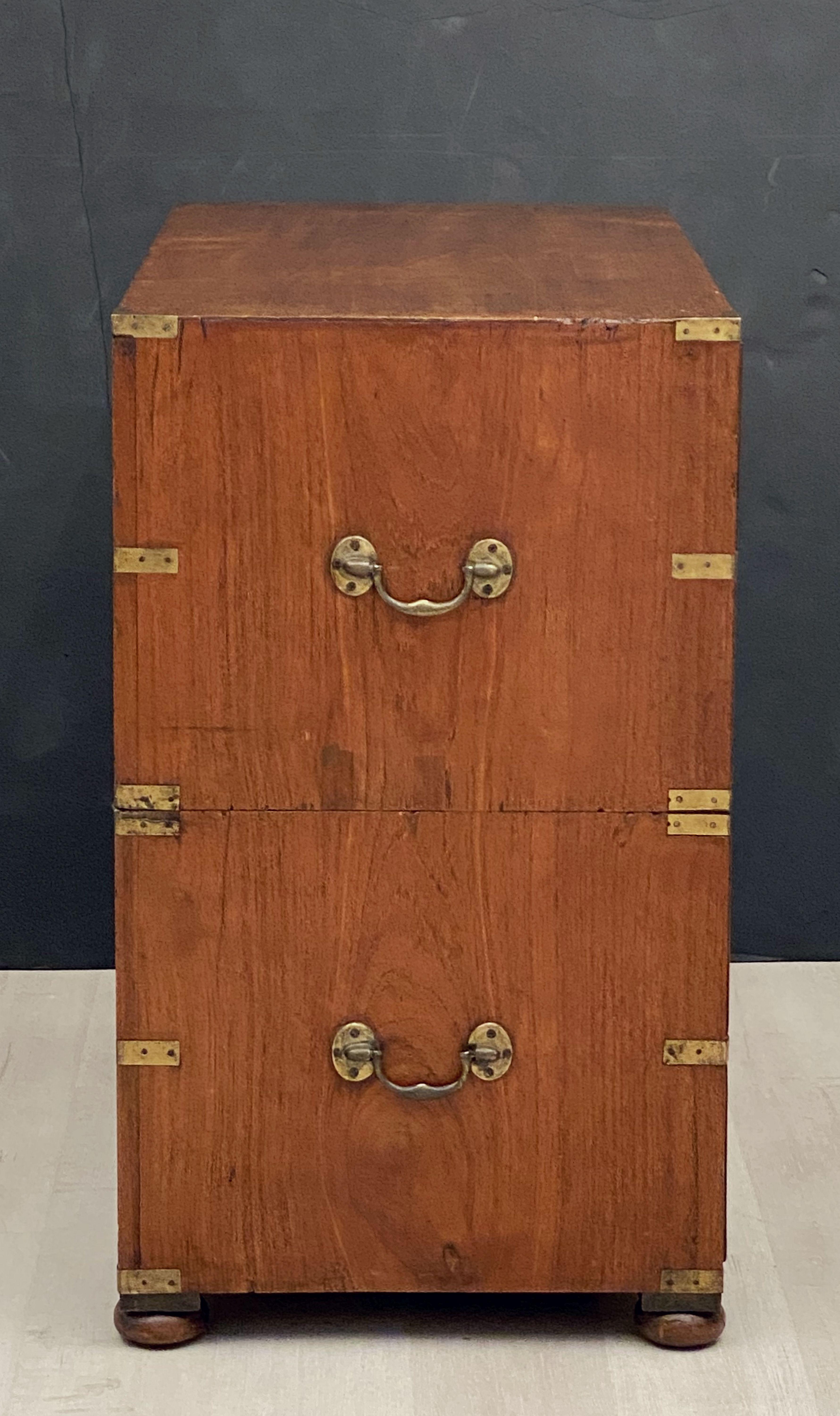 English Officer's Campaign Chest Secretaire of Teak and Brass 10