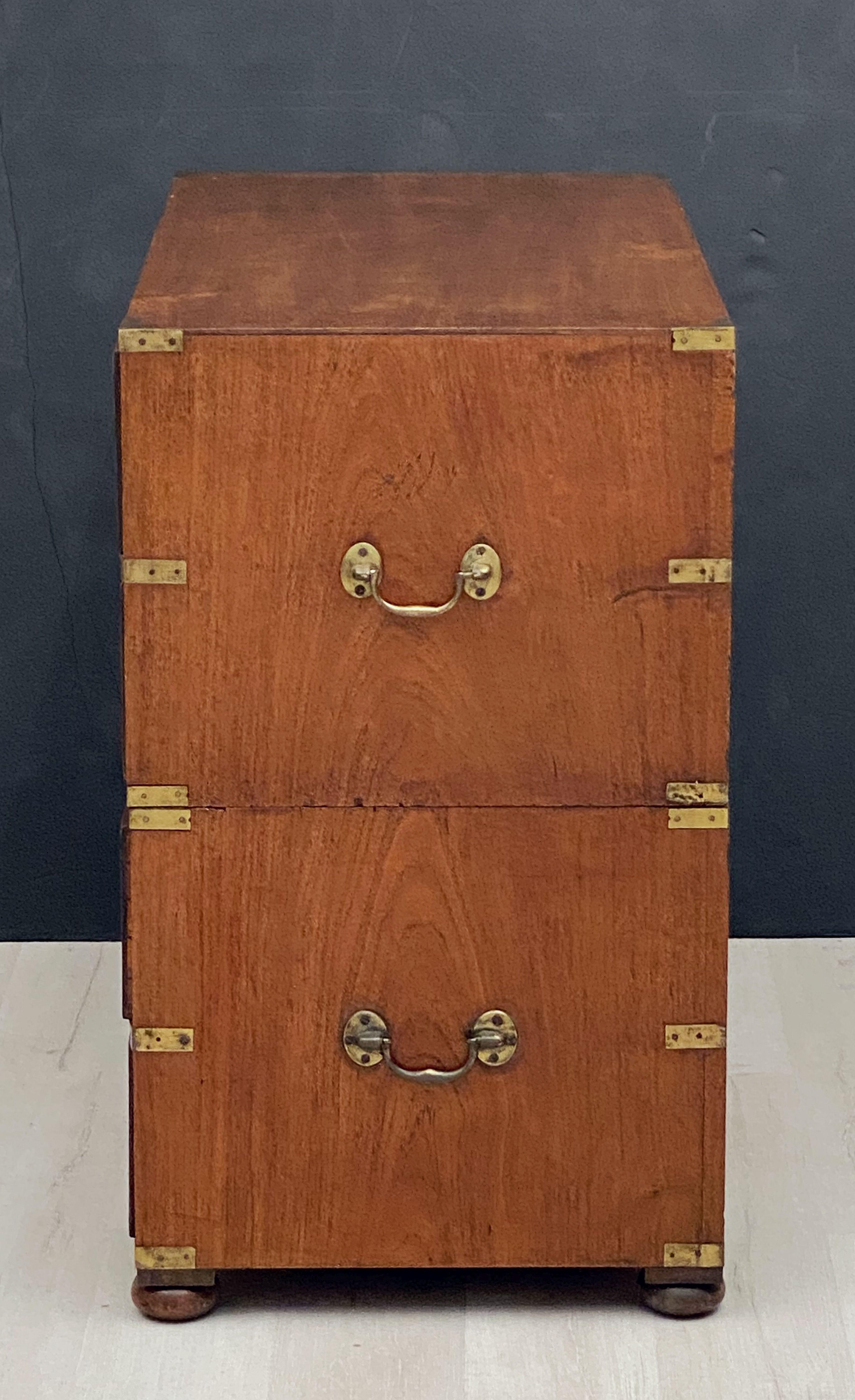 English Officer's Campaign Chest Secretaire of Teak and Brass 11