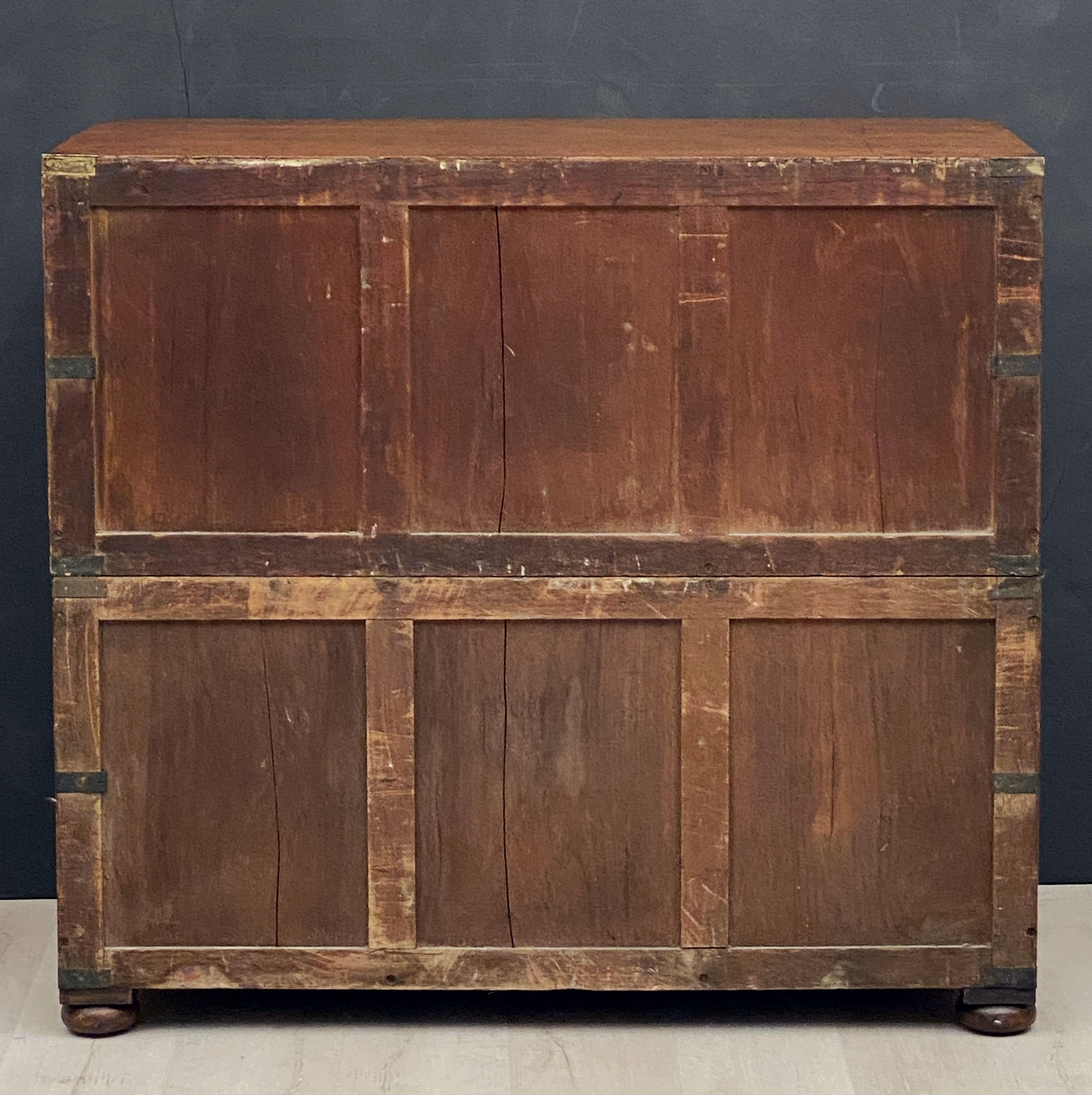 English Officer's Campaign Chest Secretaire of Teak and Brass 14