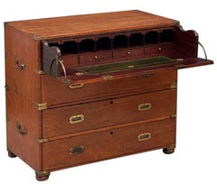 English Officer's Campaign Chest Secretaire of Teak and Brass