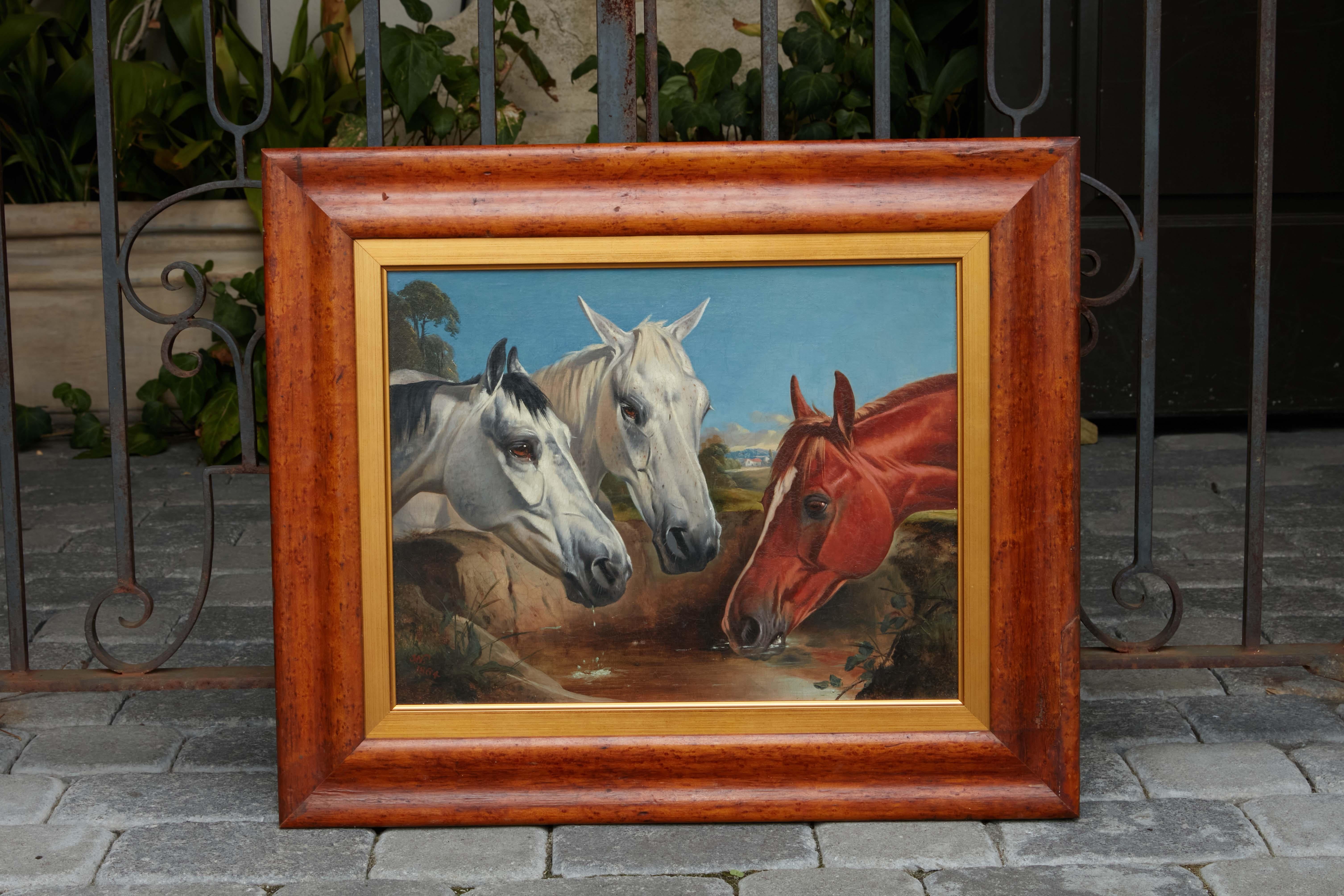 Peinture anglaise à l'huile sur carton représentant un cheval, réalisée par John Alfred Wheeler, vers 1880. en vente 3