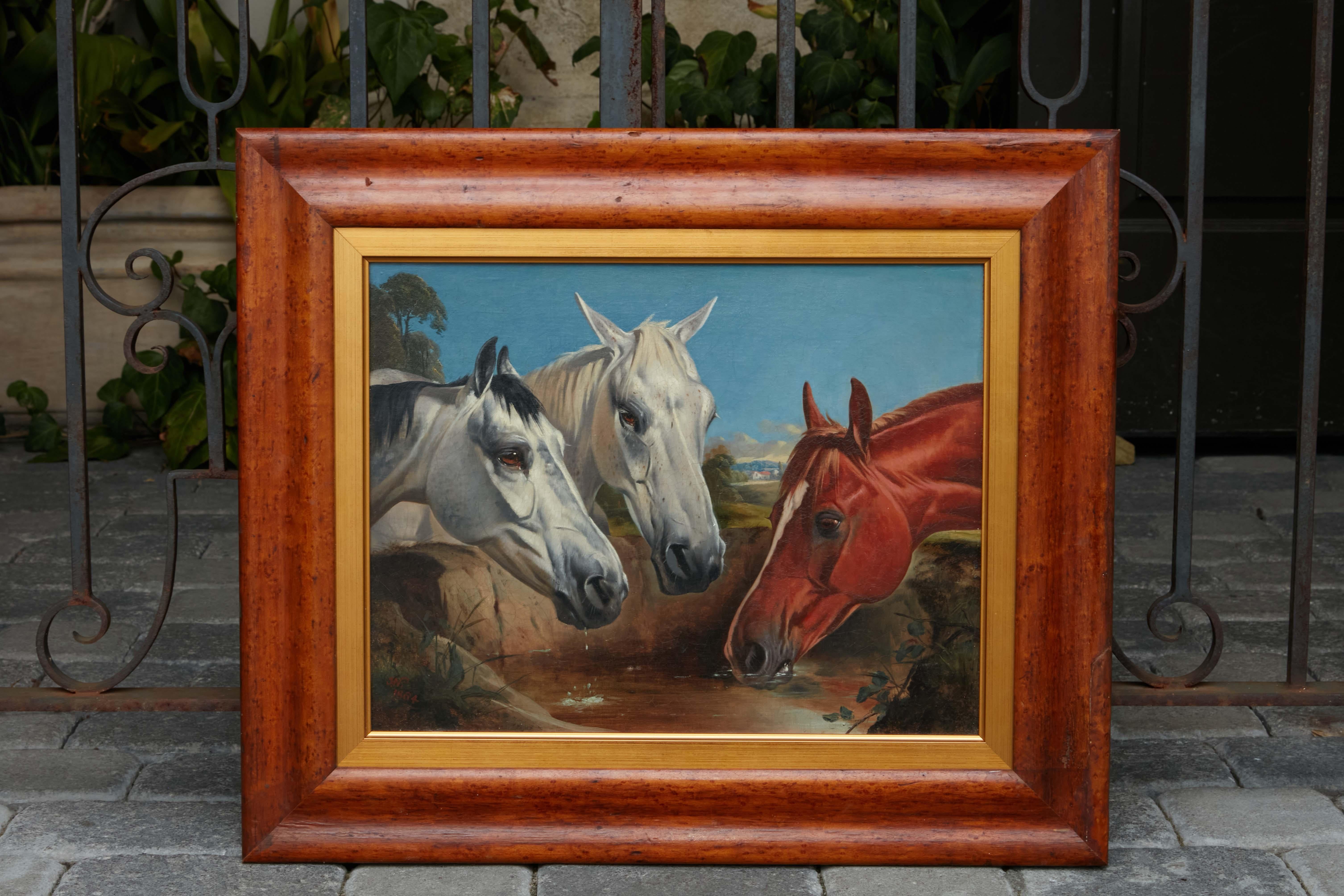 Anglais Peinture anglaise à l'huile sur carton représentant un cheval, réalisée par John Alfred Wheeler, vers 1880. en vente