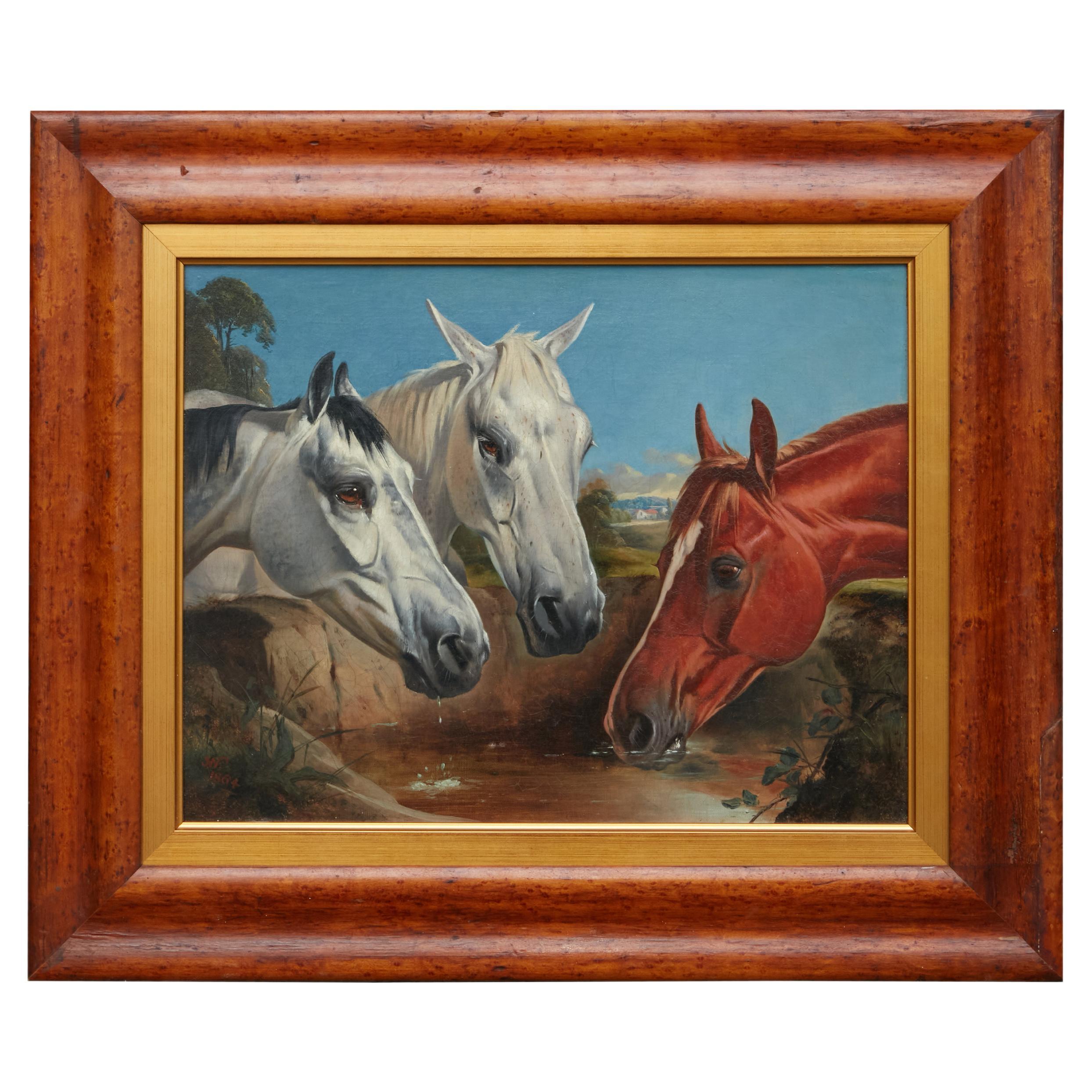 English Oil on Board Horse Painting by John Alfred Wheeler, circa 1880