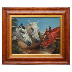 Vintage English Oil on Board Horse Painting by John Alfred Wheeler, circa 1880