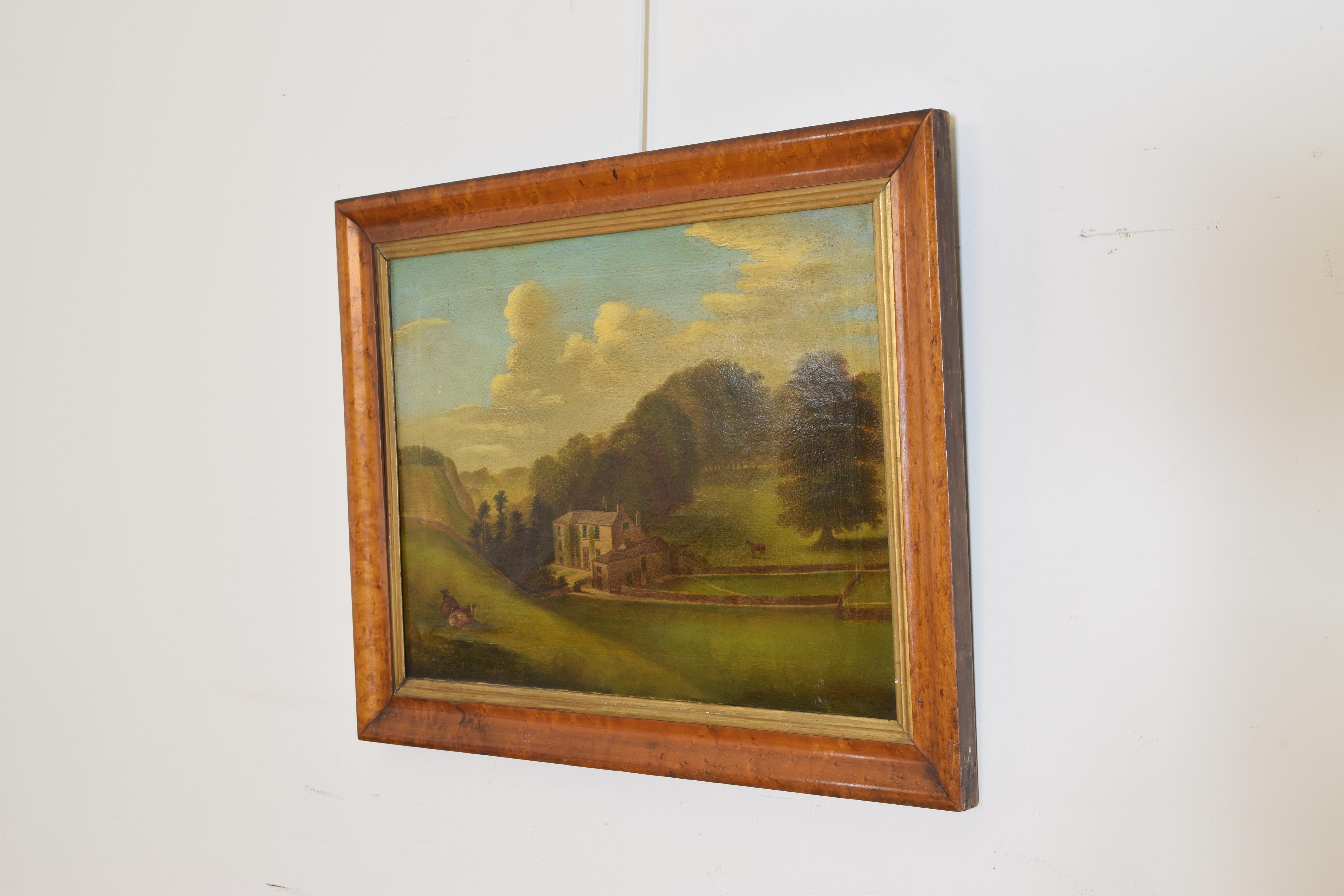 English Oil on Canvas, Bucolic Scene of Country House, signed H.L. Pratt, 1854 In Good Condition In Atlanta, GA