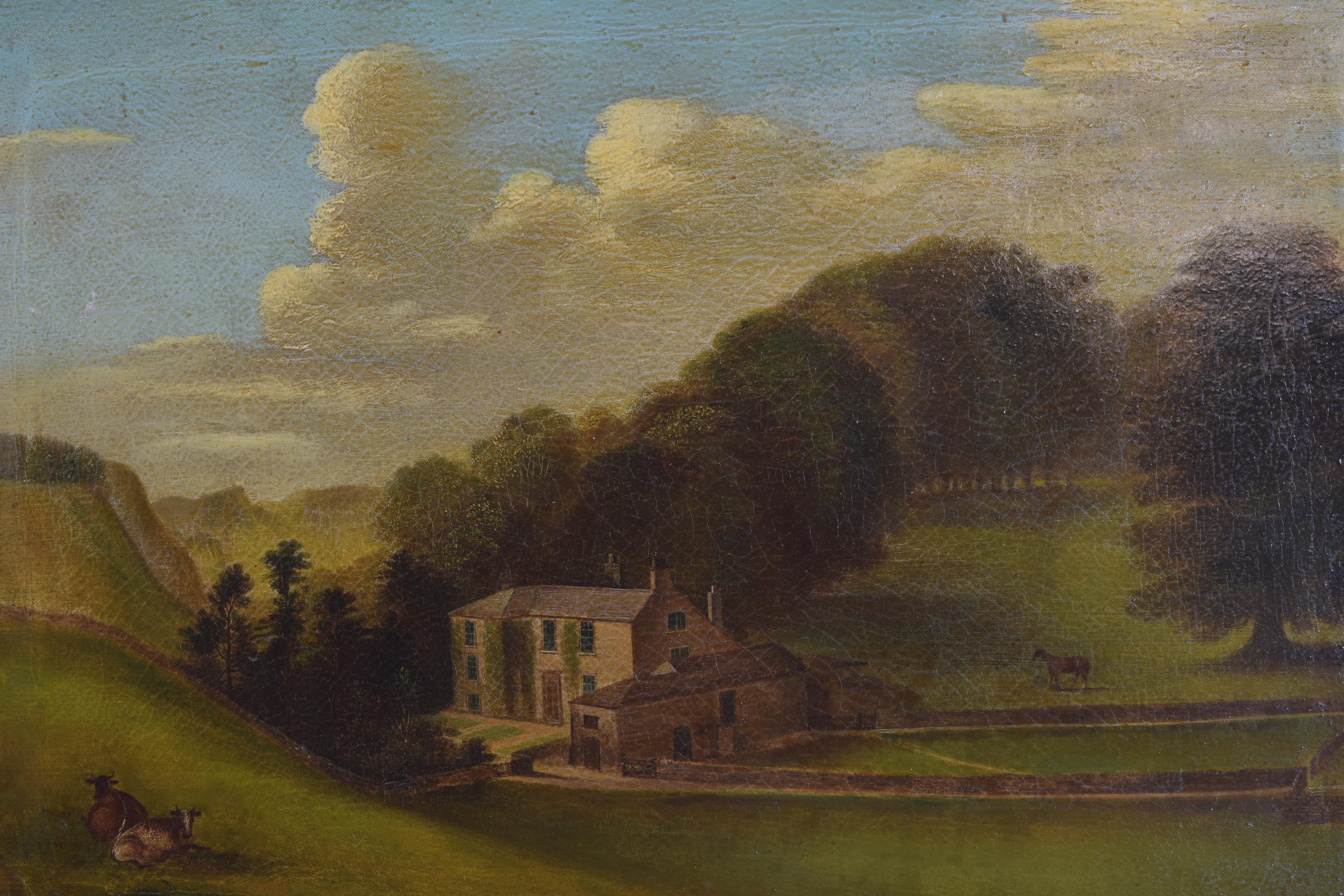 Paint English Oil on Canvas, Bucolic Scene of Country House, signed H.L. Pratt, 1854