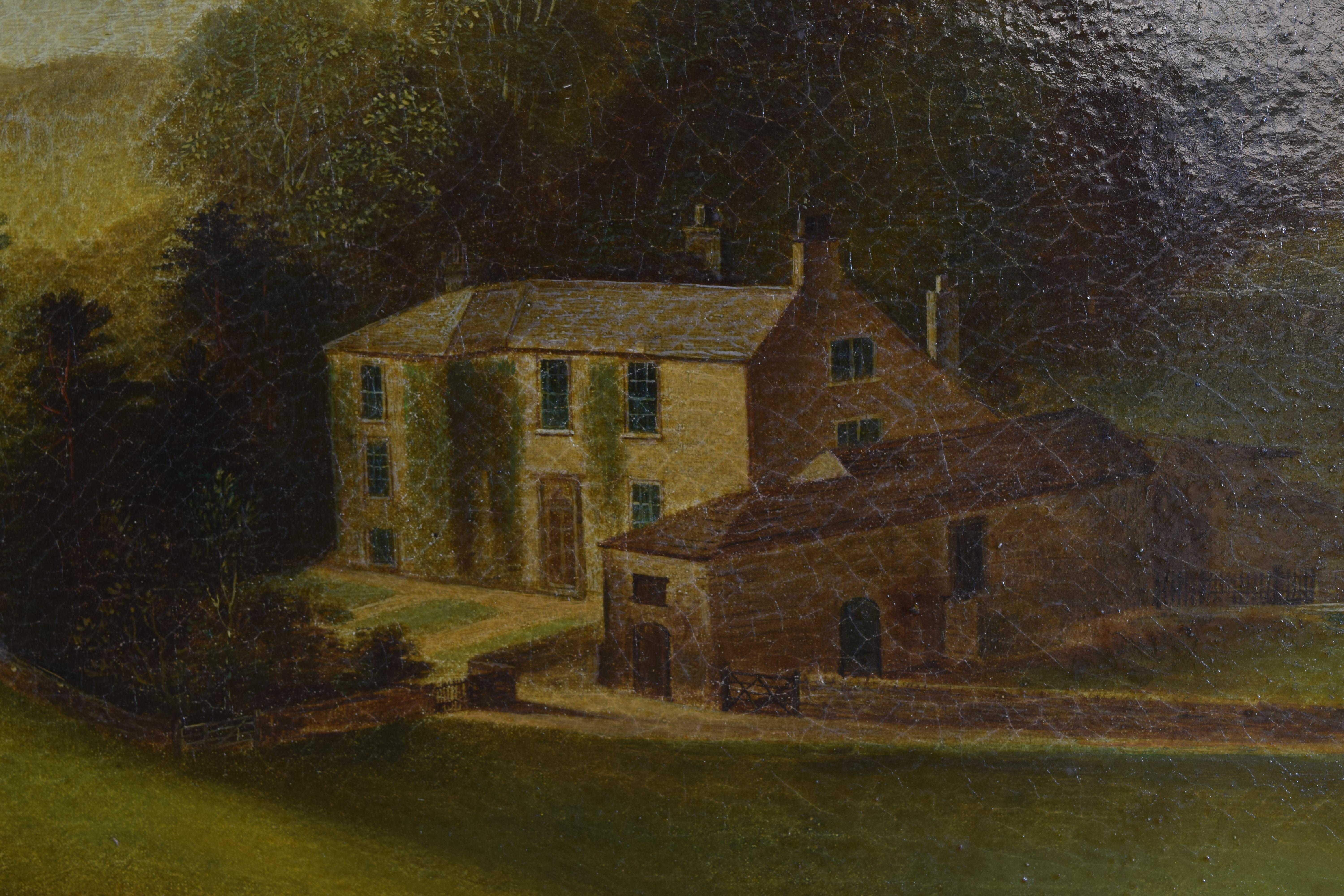 English Oil on Canvas, Bucolic Scene of Country House, signed H.L. Pratt, 1854 1
