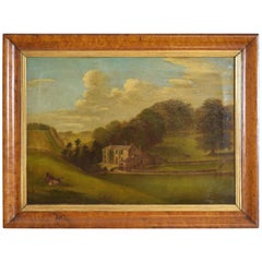 English Oil on Canvas, Bucolic Scene of Country House, signed H.L. Pratt, 1854