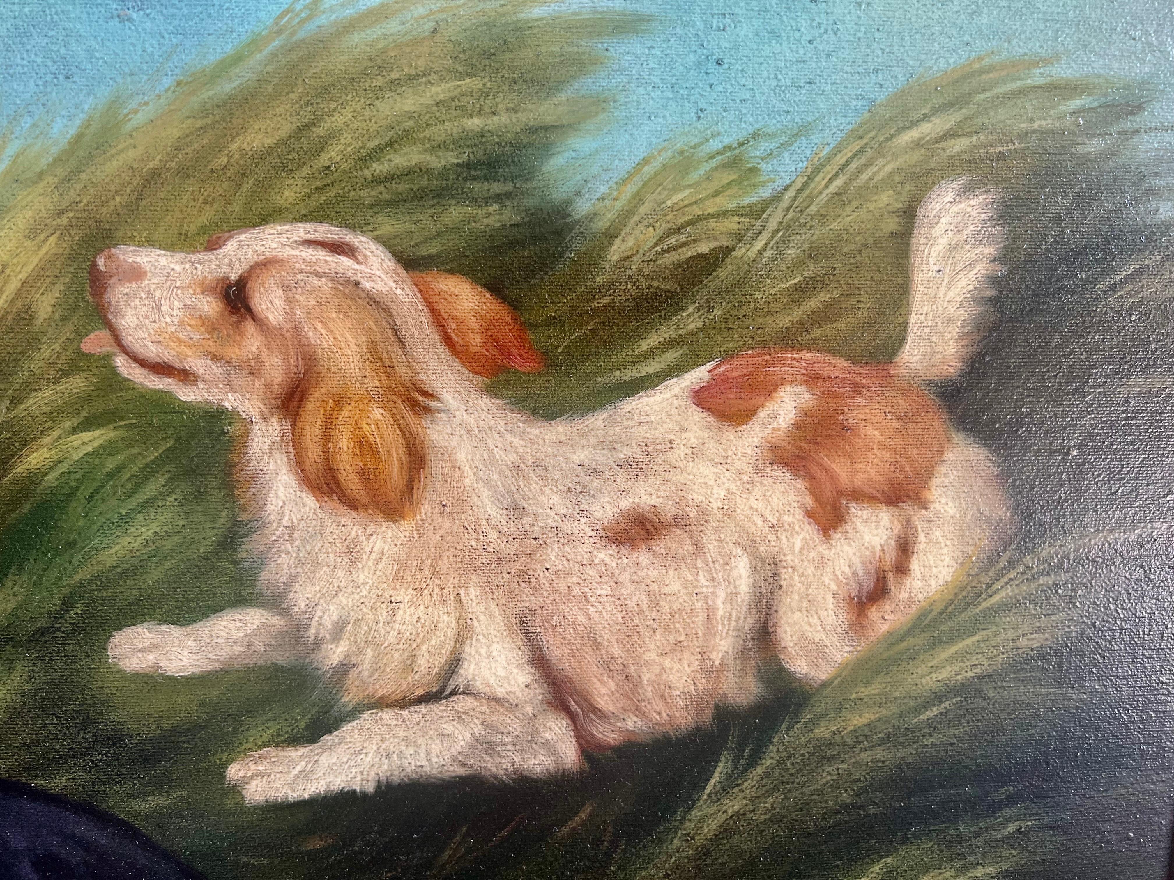 20th Century English Oil on Canvas Depicting Trio of Spaniels For Sale