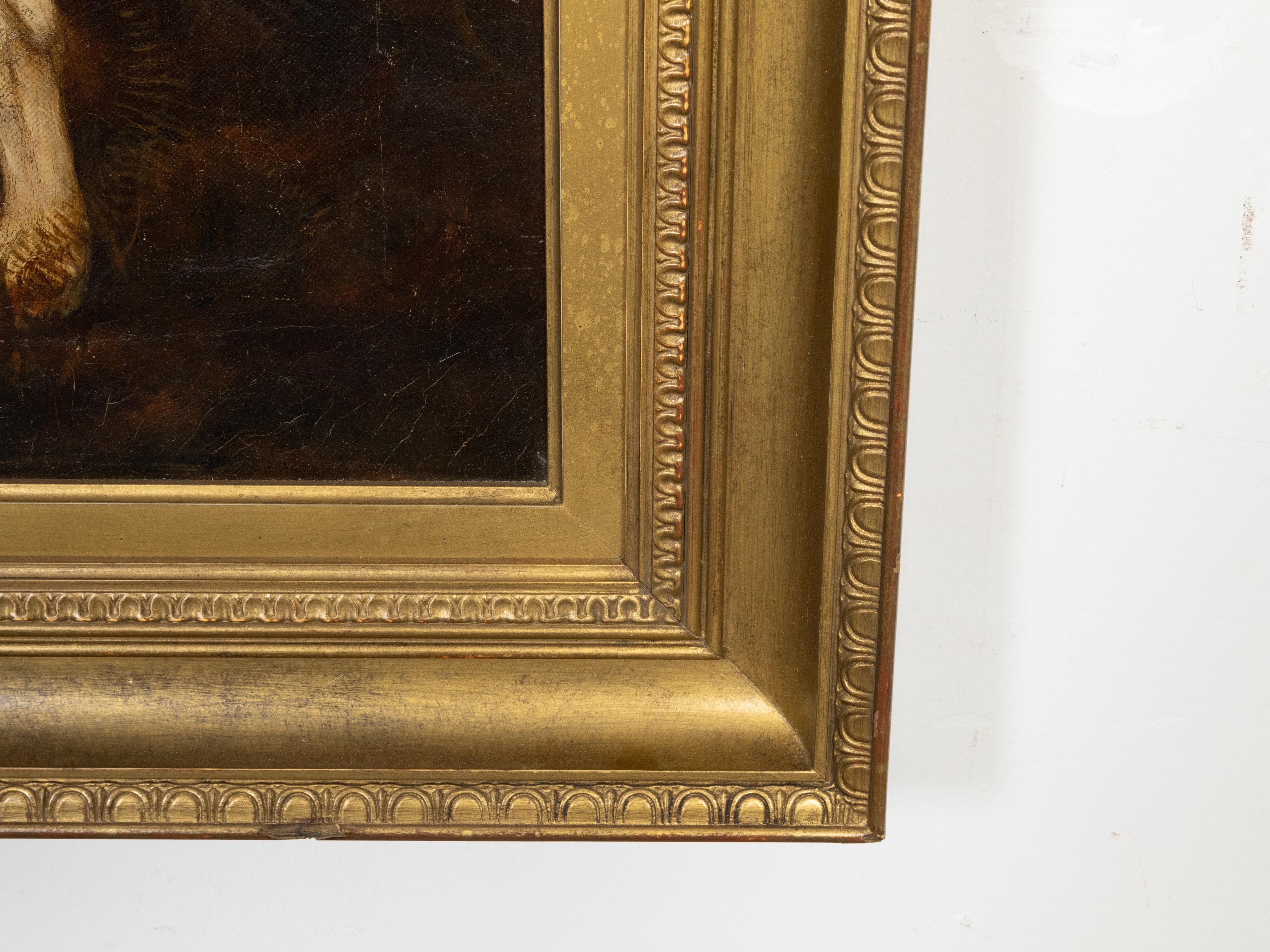 19th Century English Oil on Canvas Painting Depicting a Bloodhound Dog, Signed and Dated For Sale