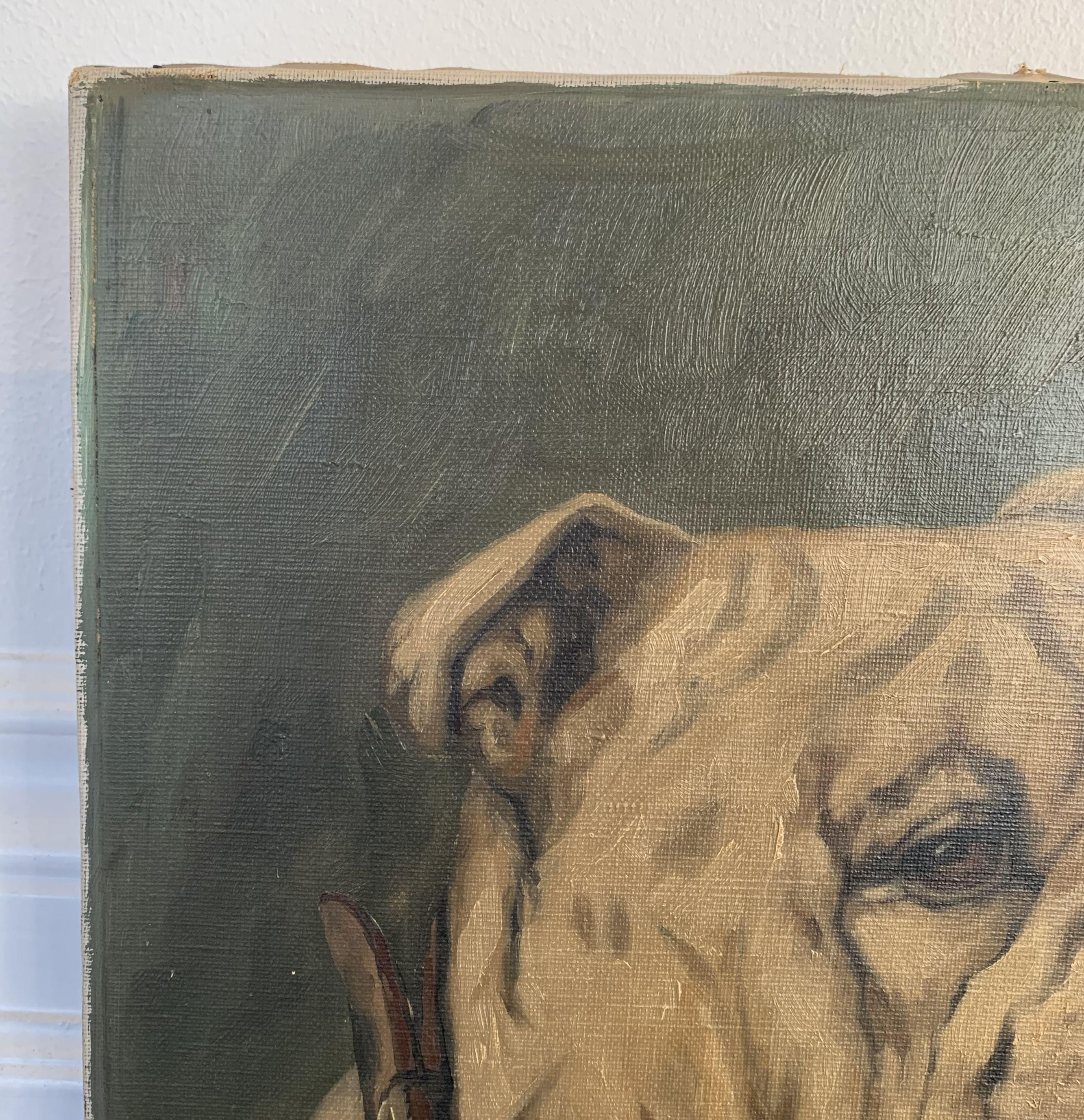 English Oil on Canvas Painting of a Bulldog by H. Wernegreen In Good Condition In Austin, TX