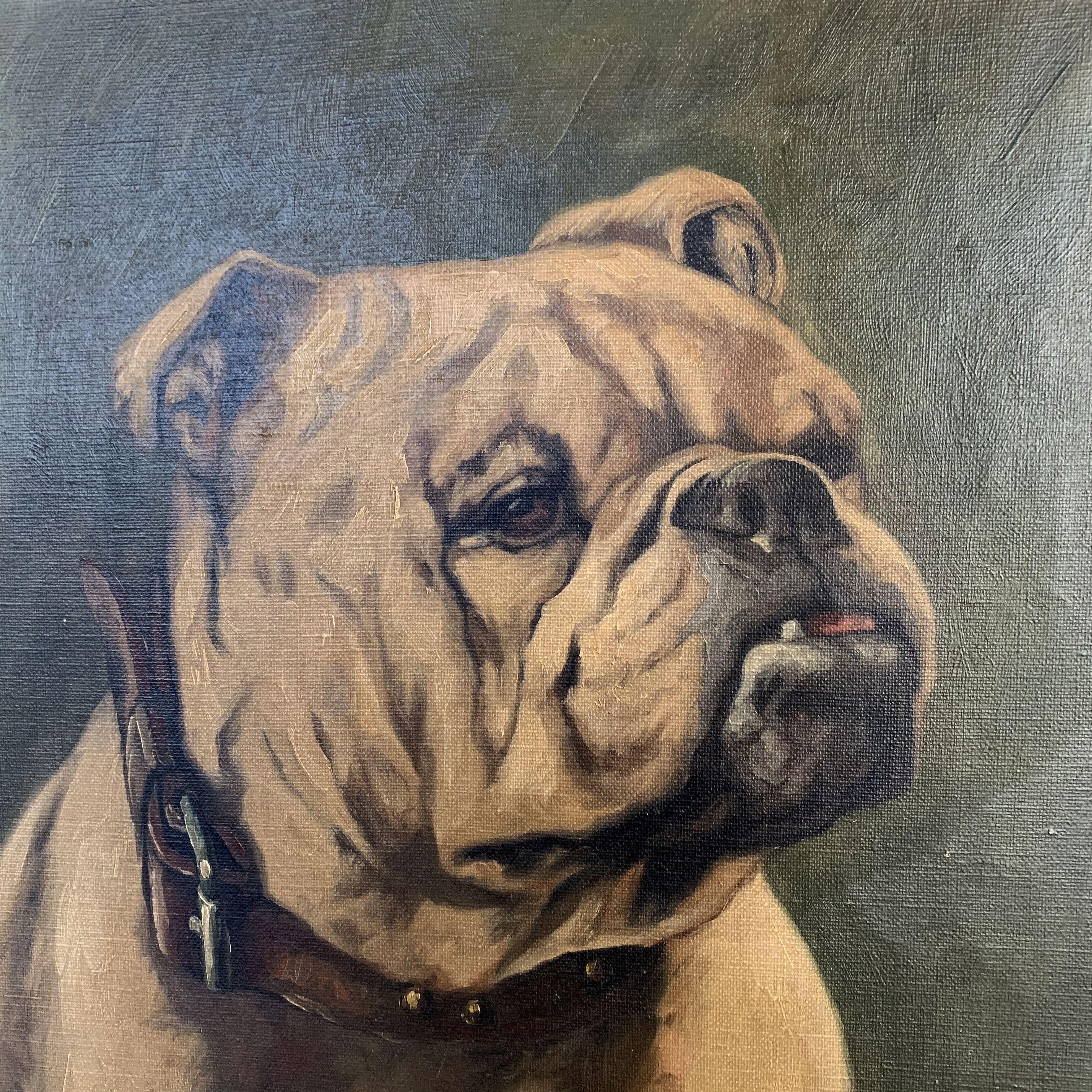 English Oil on Canvas Painting of a Bulldog by H. Wernegreen 3