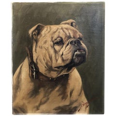 Vintage English Oil on Canvas Painting of a Bulldog by H. Wernegreen