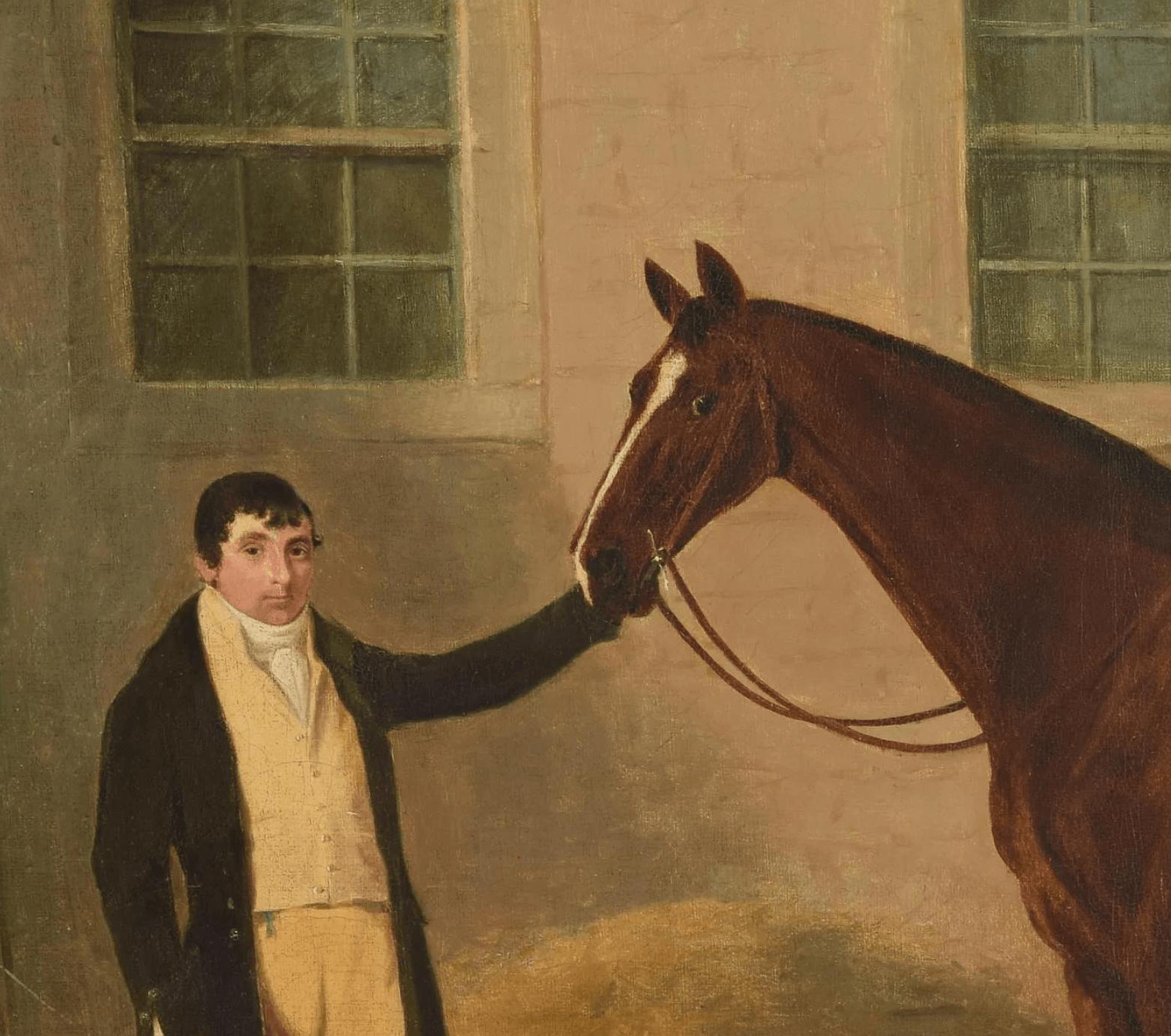 English Oil Painting of Horse and Groom Attributed to Ben Marshall, circa 1805 For Sale 1
