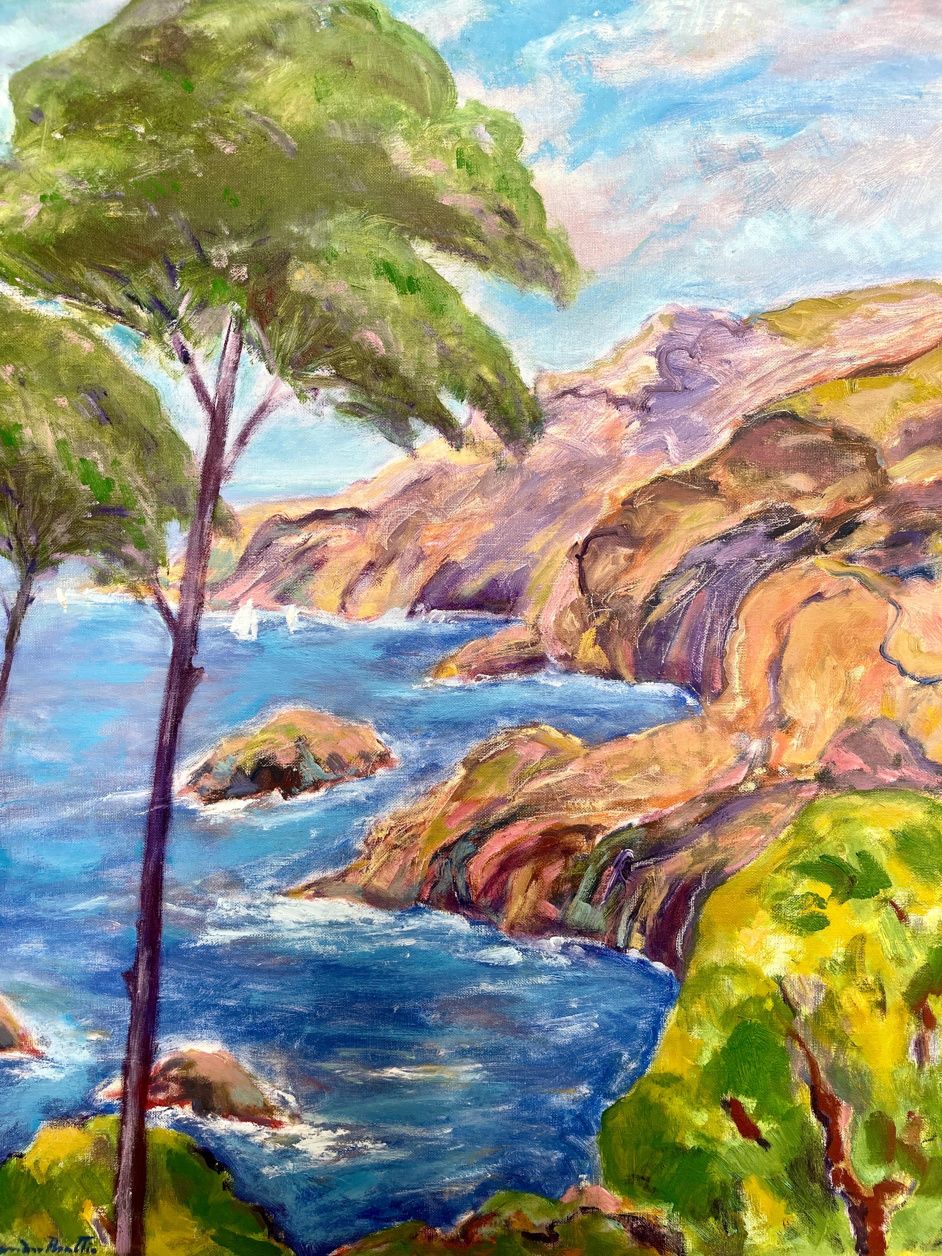  Genau das Richtige für Ihre Sommerträume von einer Reise nach Südfrankreich ist dieses Öl auf Leinwand, das ein  Küstenlandschaft an der Riviera von dem englischen Künstler Alexander Beattie (1919-1999)  
Alexander Beattie war ein englischer