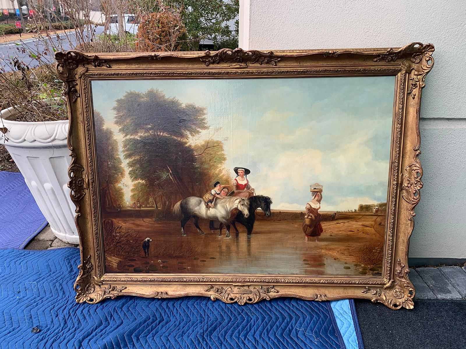 Carved English Oil Painting after Augustus Callcott's Original 