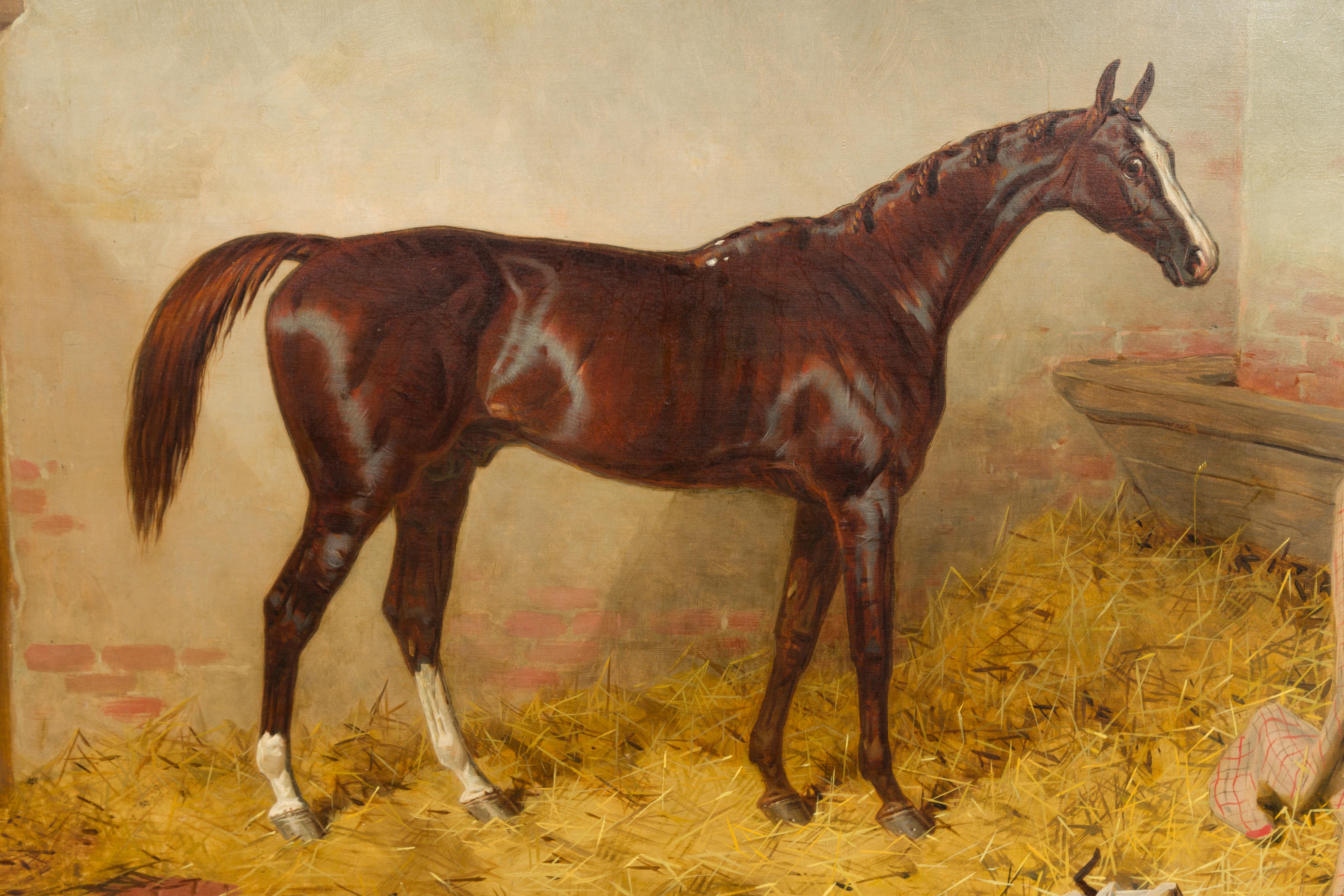 English Oil Painting Attributed to Harry Hall Depicting Racehorse St Albans 2