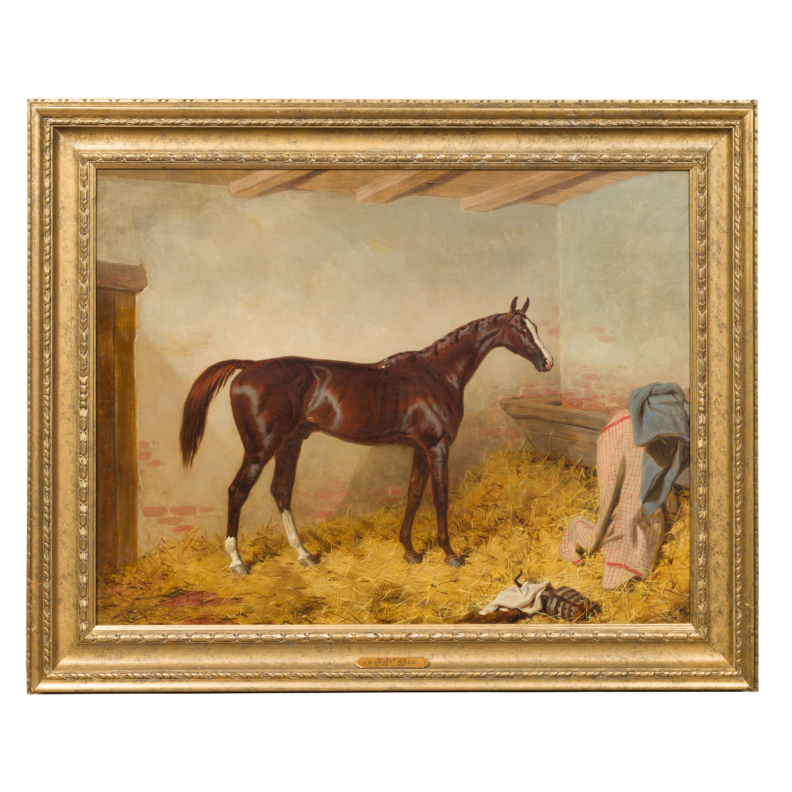 English Oil Painting Attributed to Harry Hall Depicting Racehorse St Albans