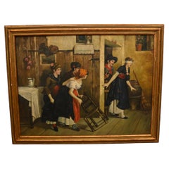 English Oil Painting Blind Mans Bluff After A Tucker