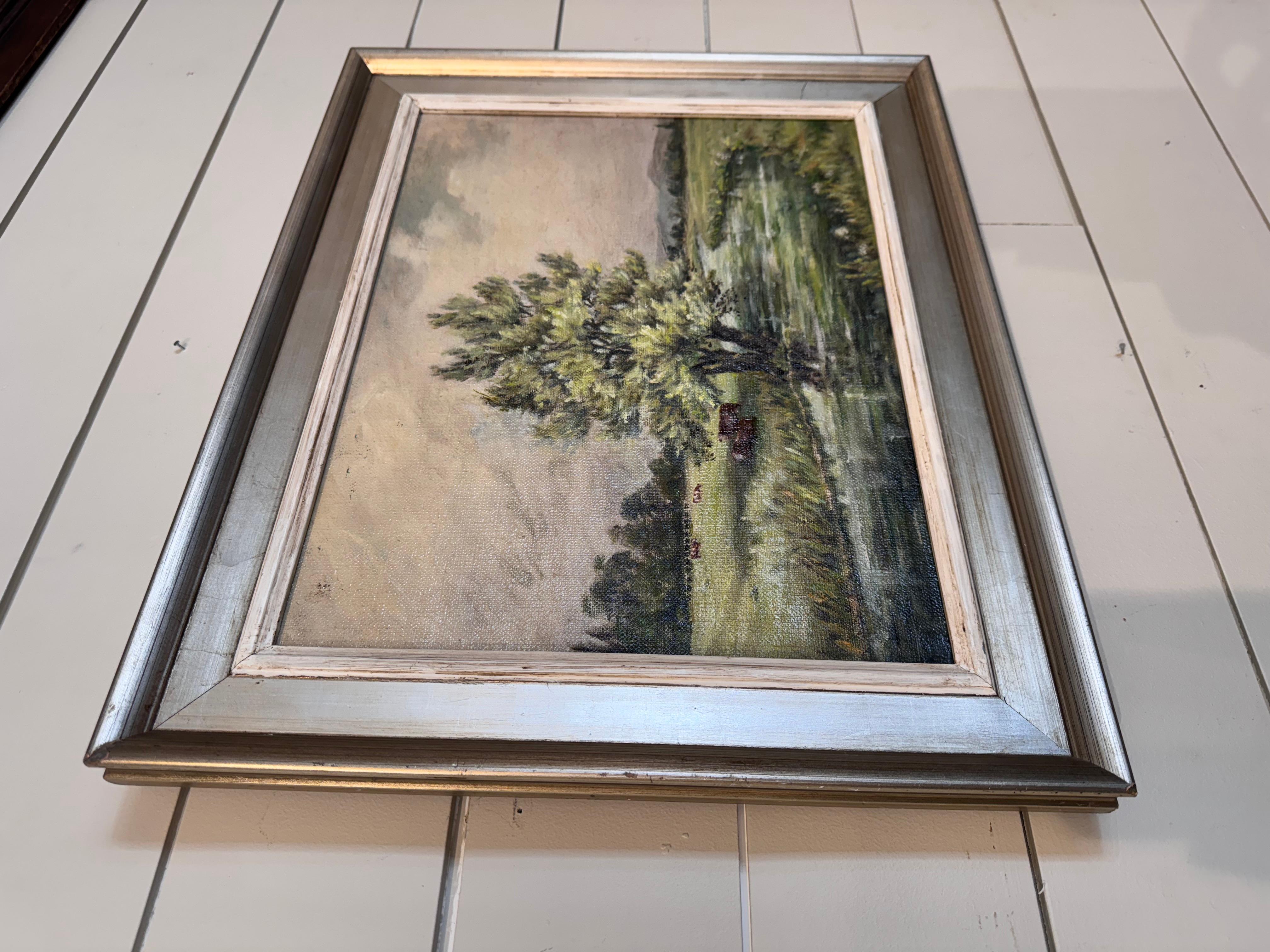 Pintura al óleo inglesa Paisaje agrícola en Bueno estado para la venta en Nashville, TN