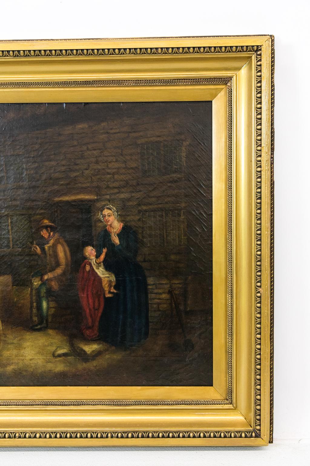 Wood English Oil Painting Genre Scene For Sale