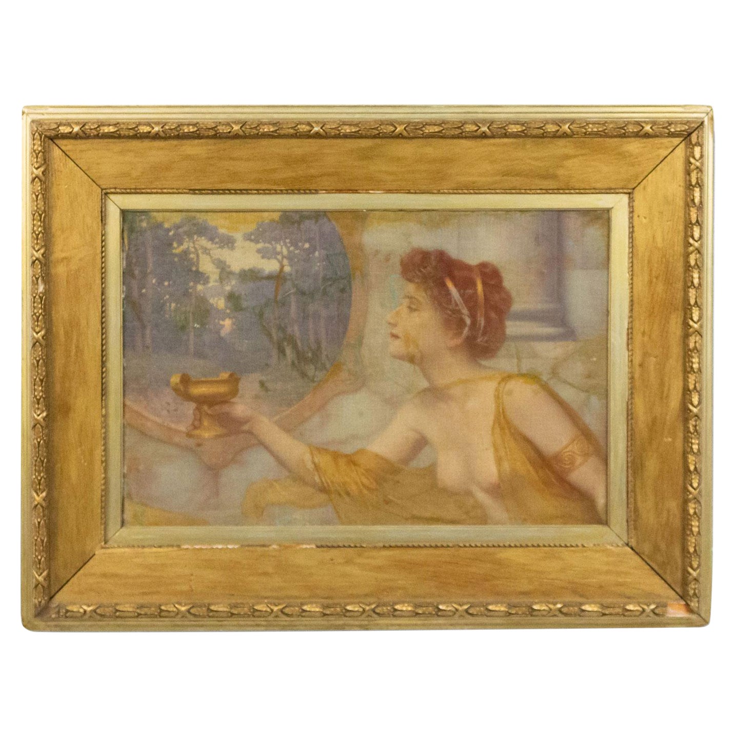 English Oil Painting of Lady with Urn