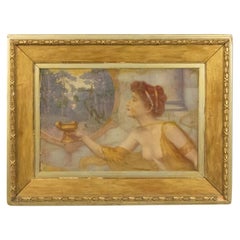 English Oil Painting of Lady with Urn