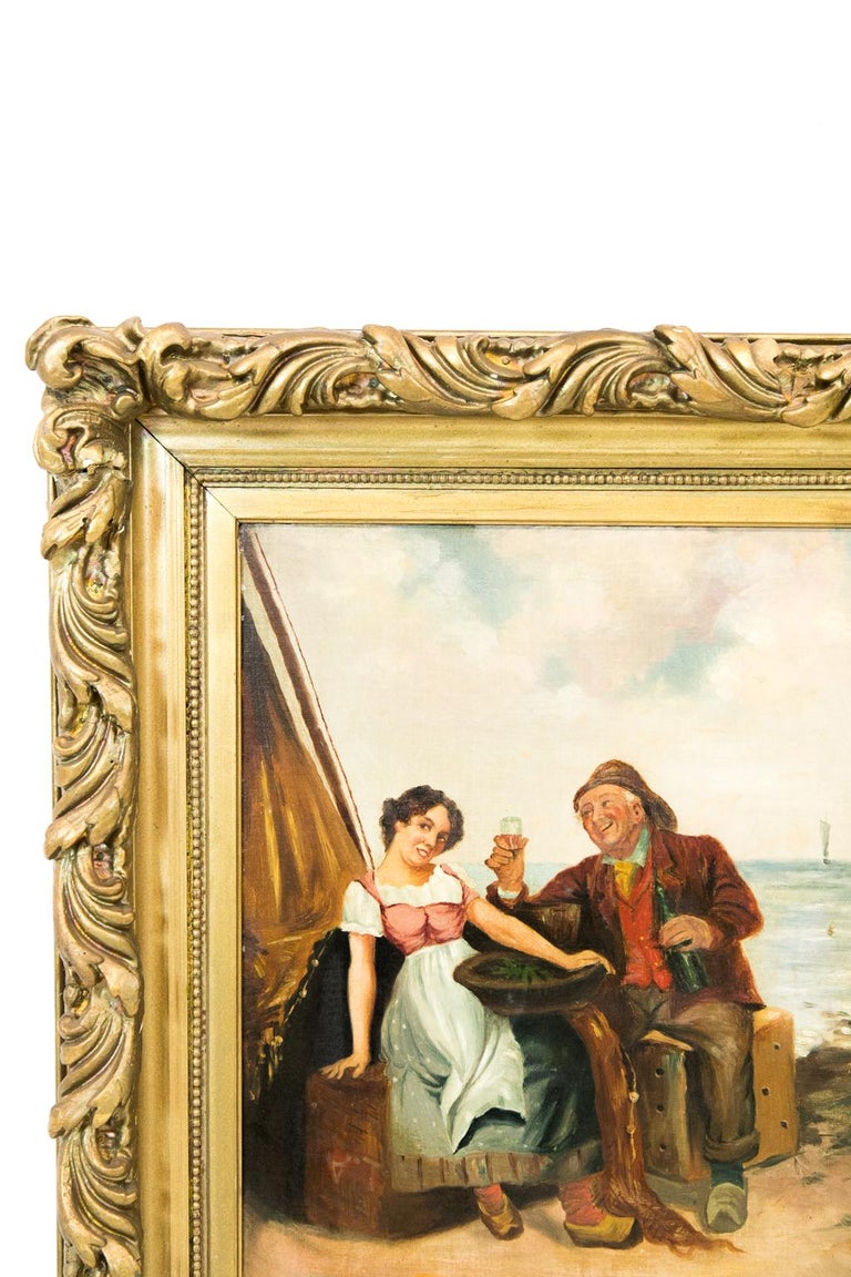 Gilt English Oil Painting on Artist Board For Sale