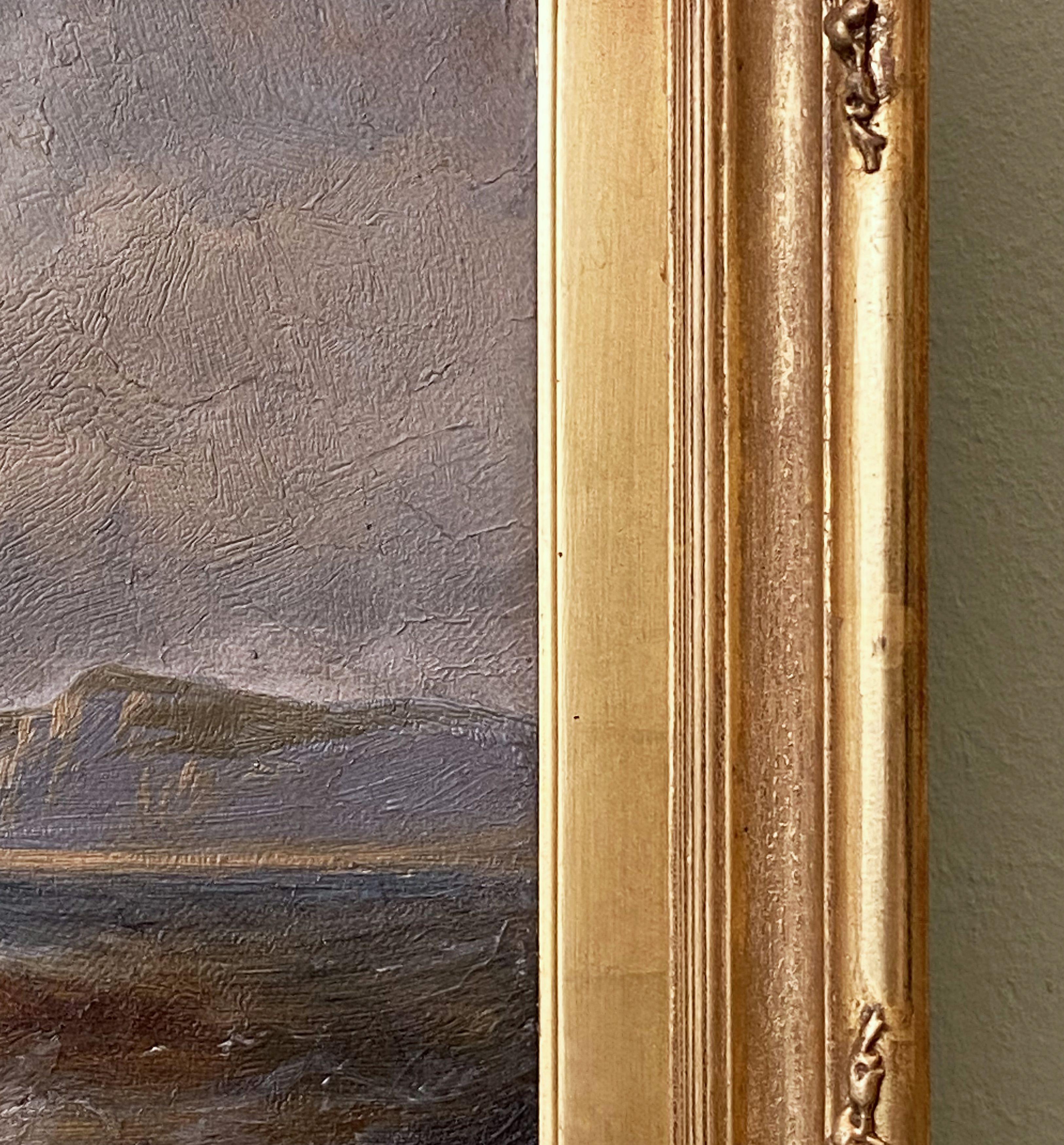 English Oil Painting Seascape or Ocean Scene with Ship in Gilt Frame 5