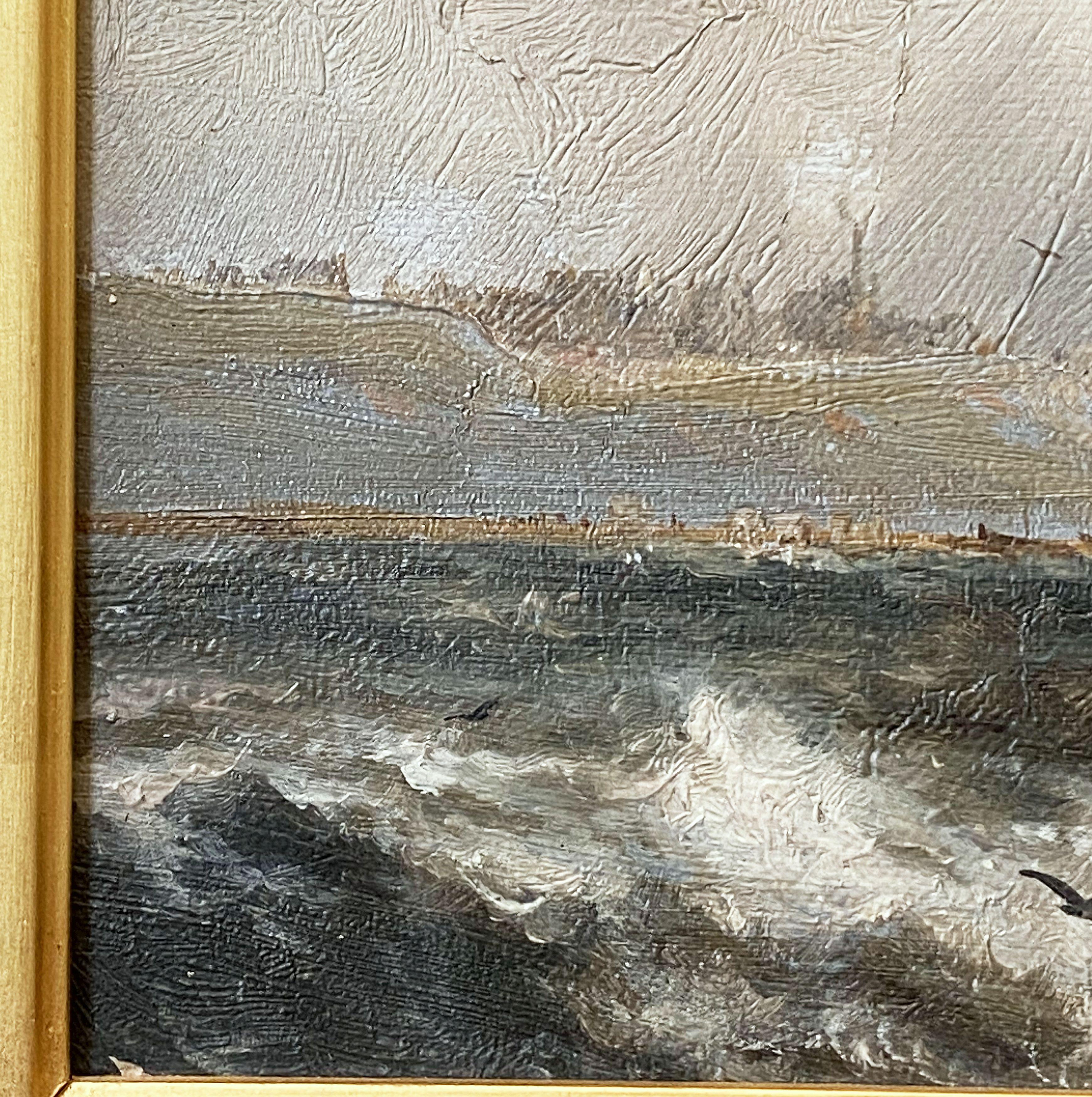 English Oil Painting Seascape or Ocean Scene with Ship in Gilt Frame 7