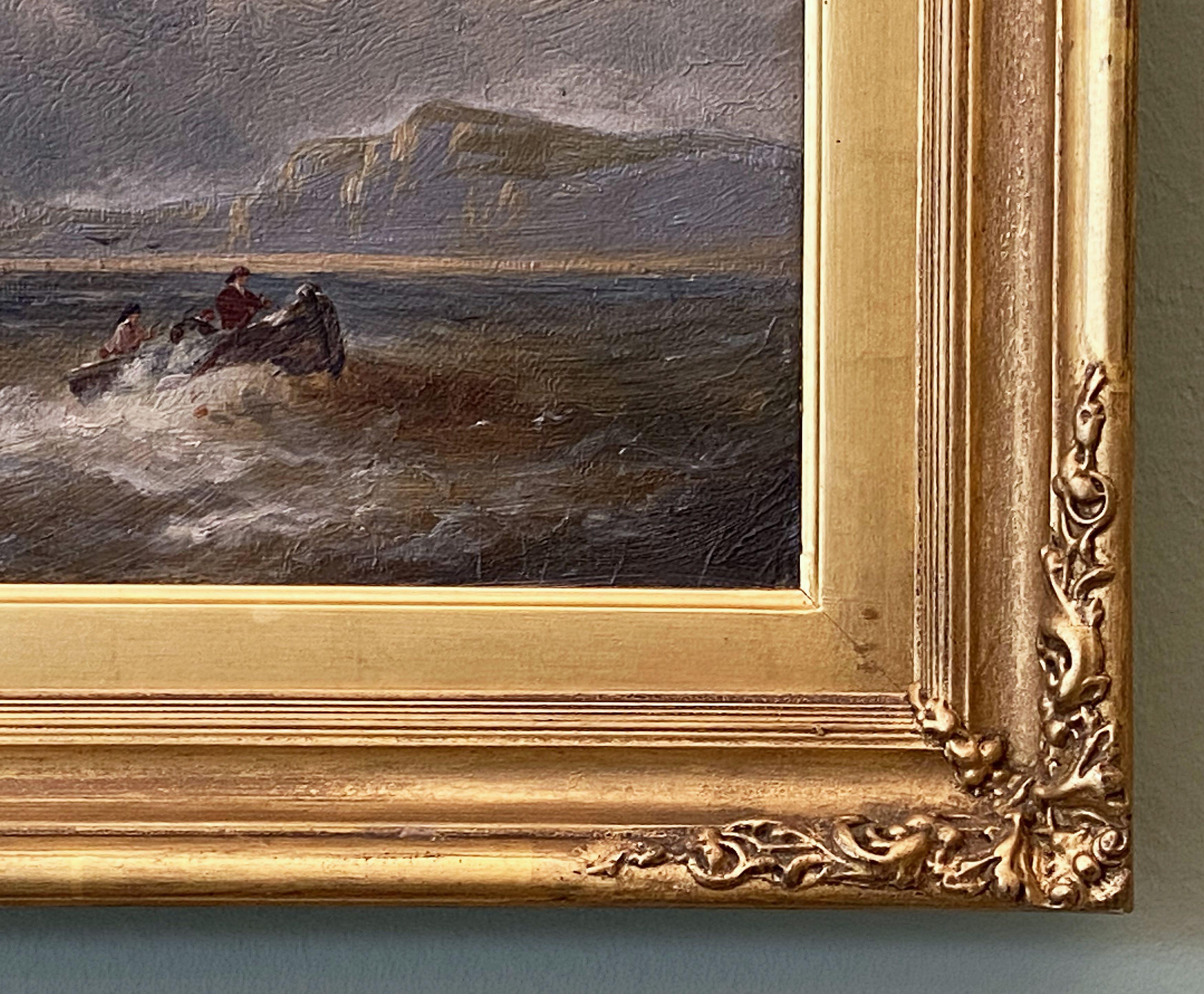 English Oil Painting Seascape or Ocean Scene with Ship in Gilt Frame 4