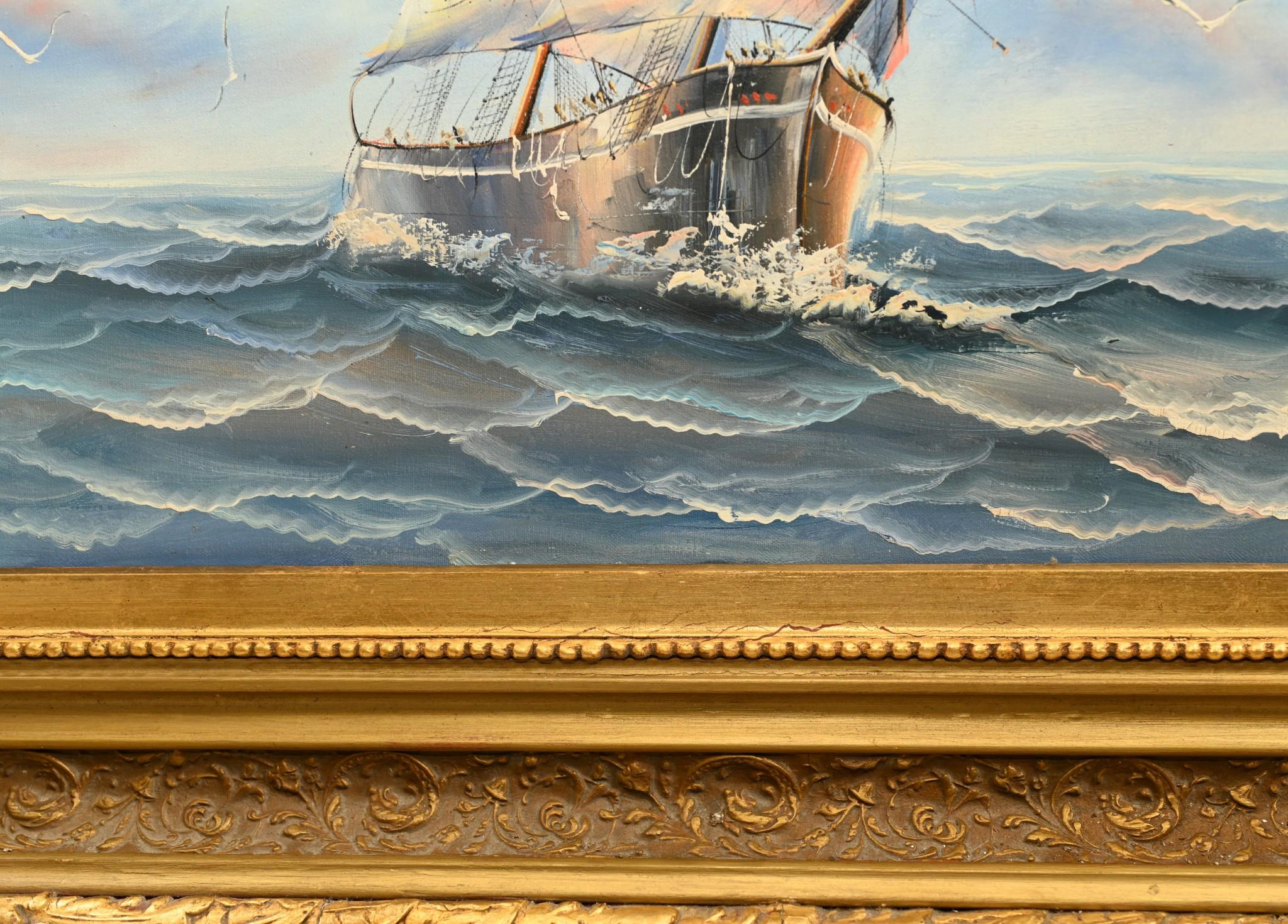 English Oil Painting Ship Sea Scape Maritime Art For Sale 4