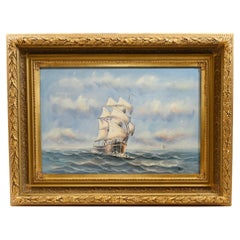 Antique English Oil Painting Ship Sea Scape Maritime Art